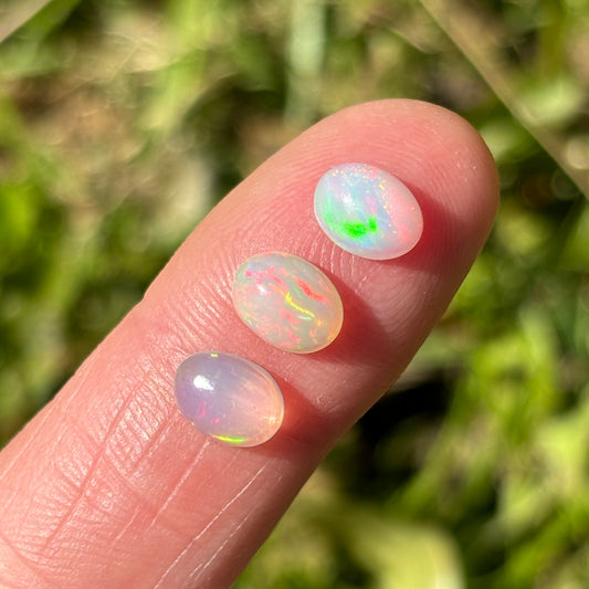 White Opal Oval Cabochon - Shiny Crystals