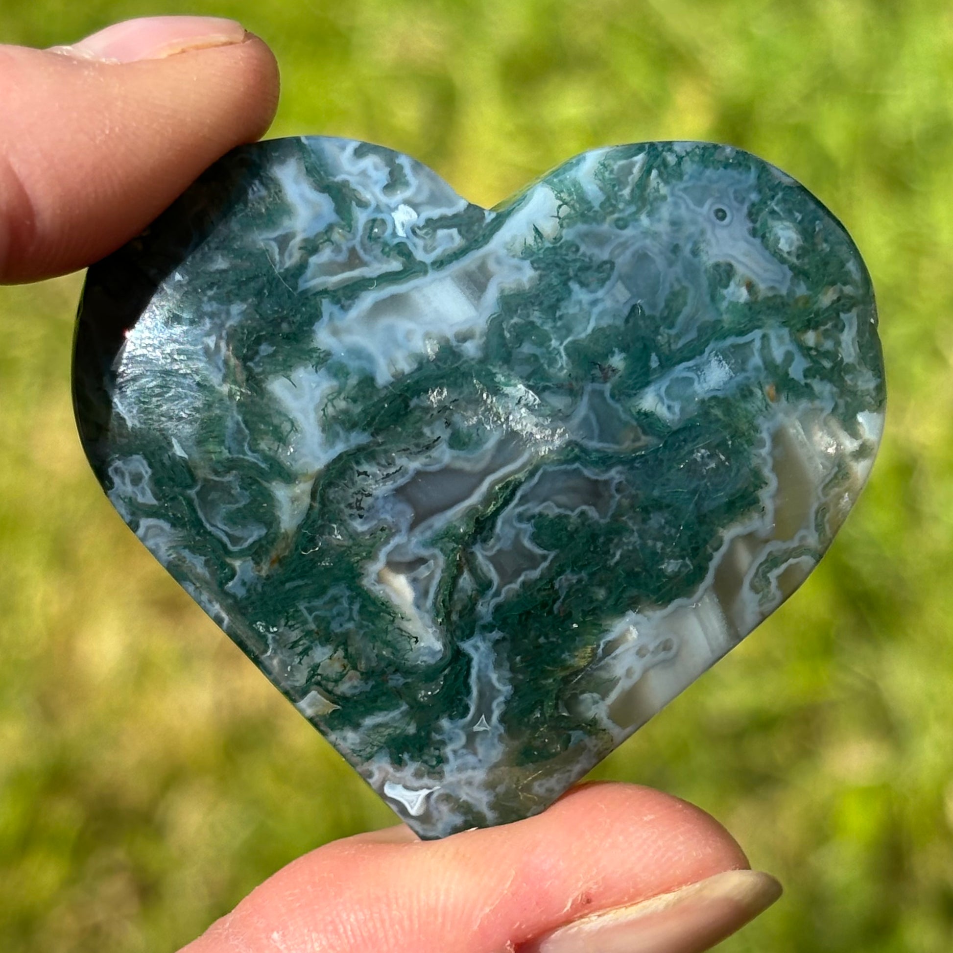 Moss Agate Heart | C - Shiny Crystals