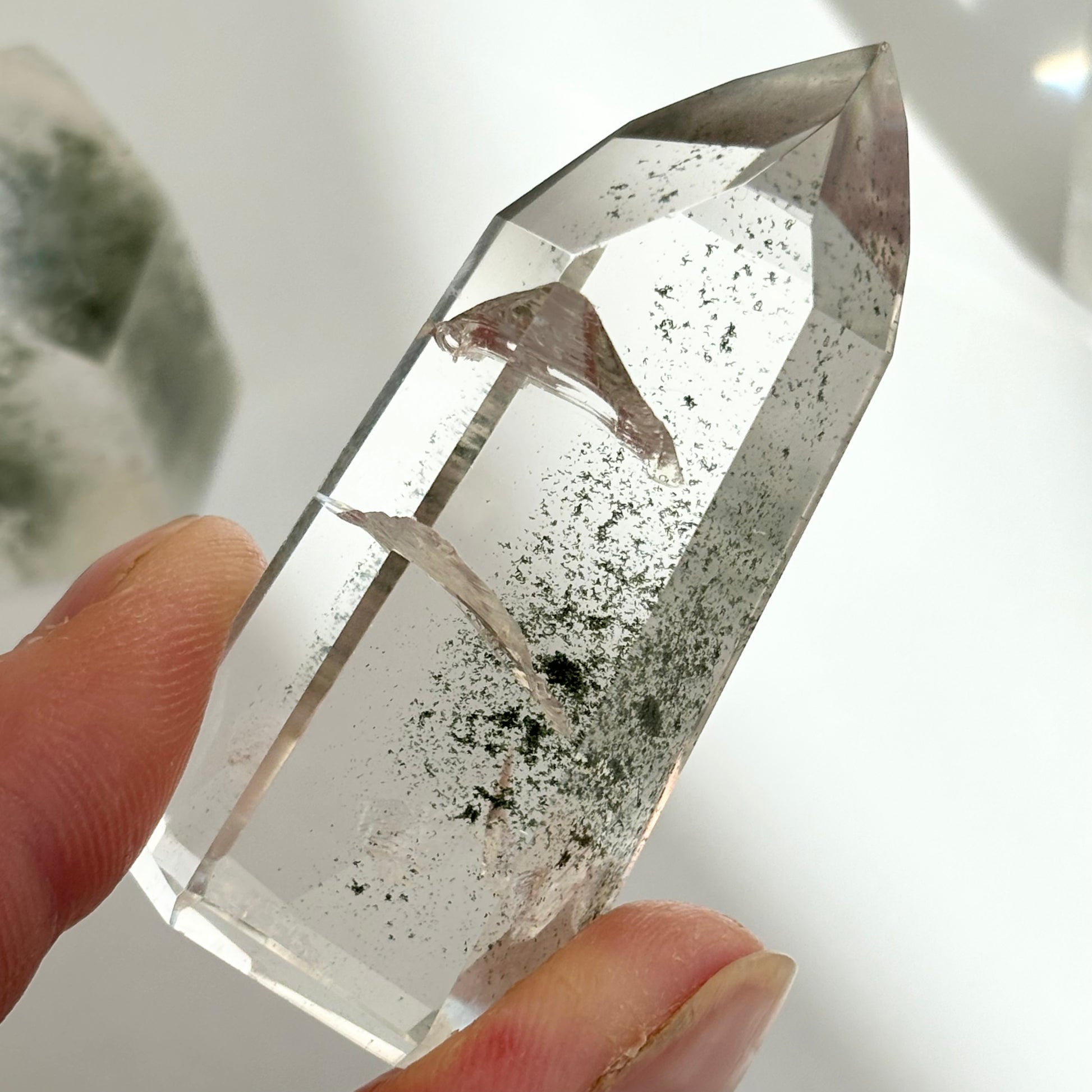 Green Chlorite Quartz Point | B - Shiny Crystals