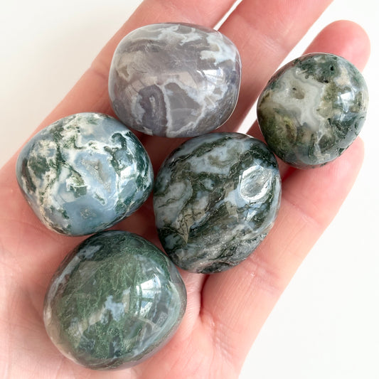 Large Moss Agate Tumblestone - Shiny Crystals