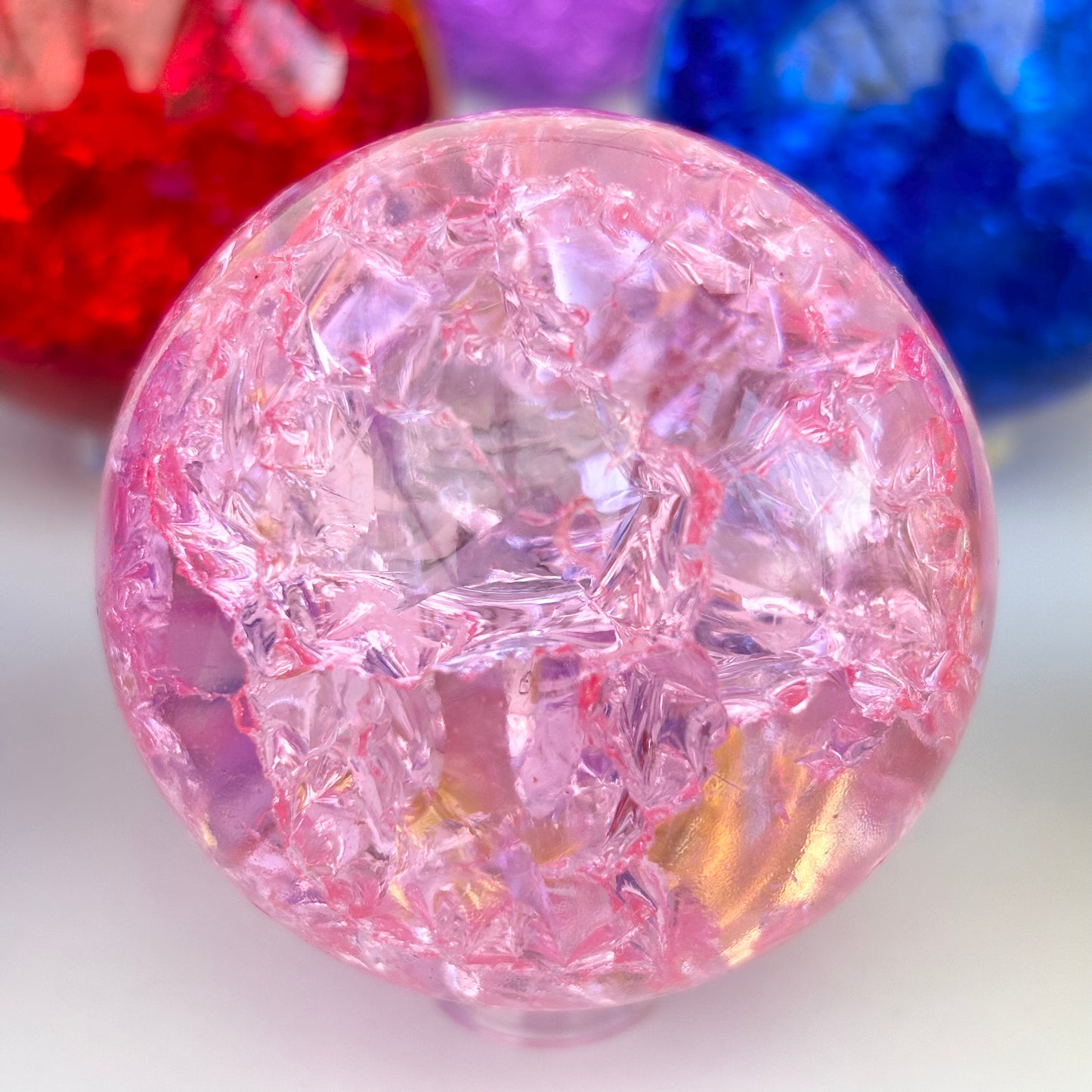 Pink Crackled Quartz Sphere - Shiny Crystals