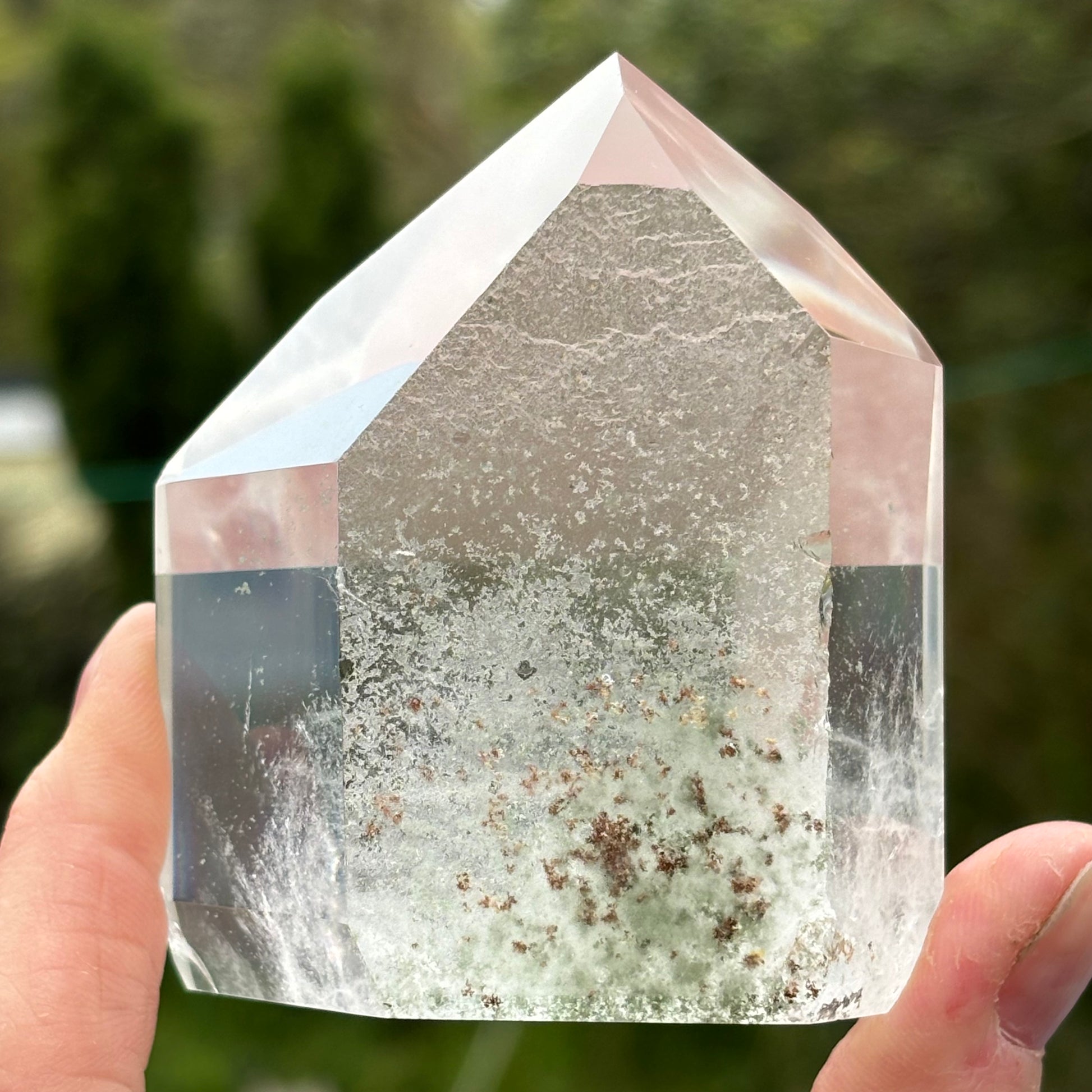 Half Polished Lodolite - Garden Quartz Point with Phantoms | D - Shiny Crystals