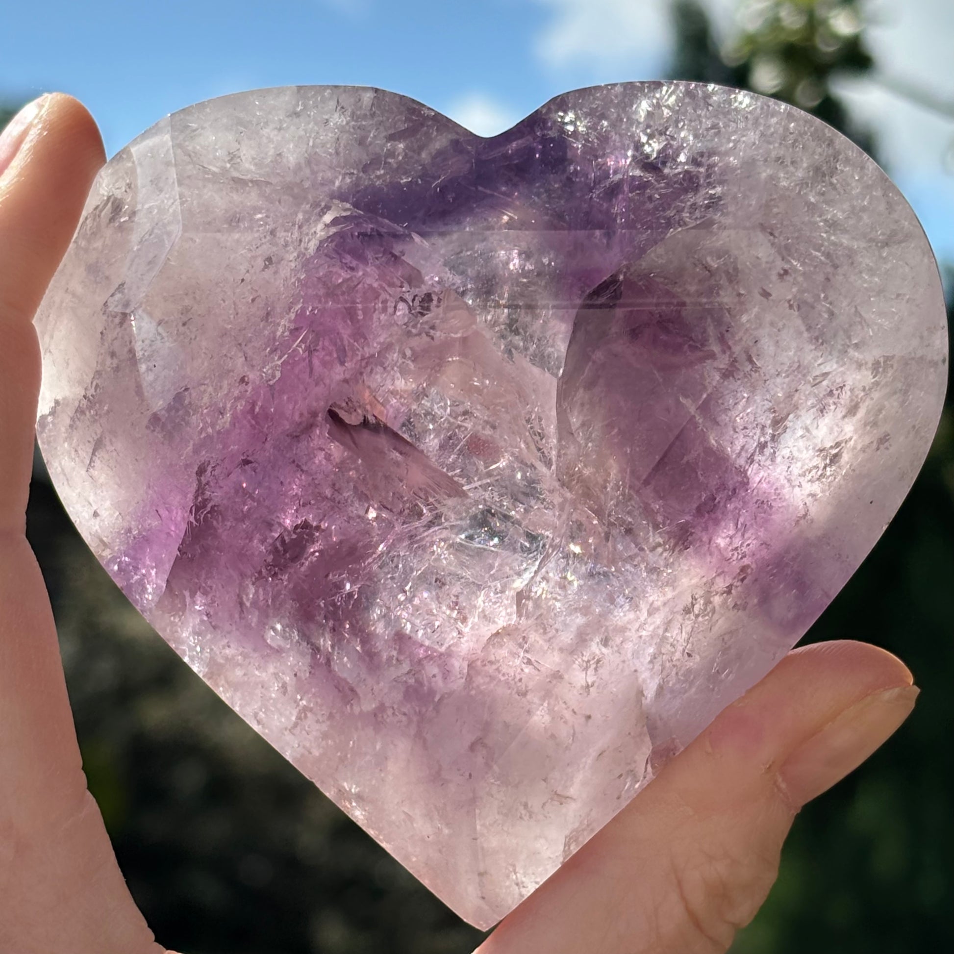 Large Faceted Amethyst Heart - Shiny Crystals