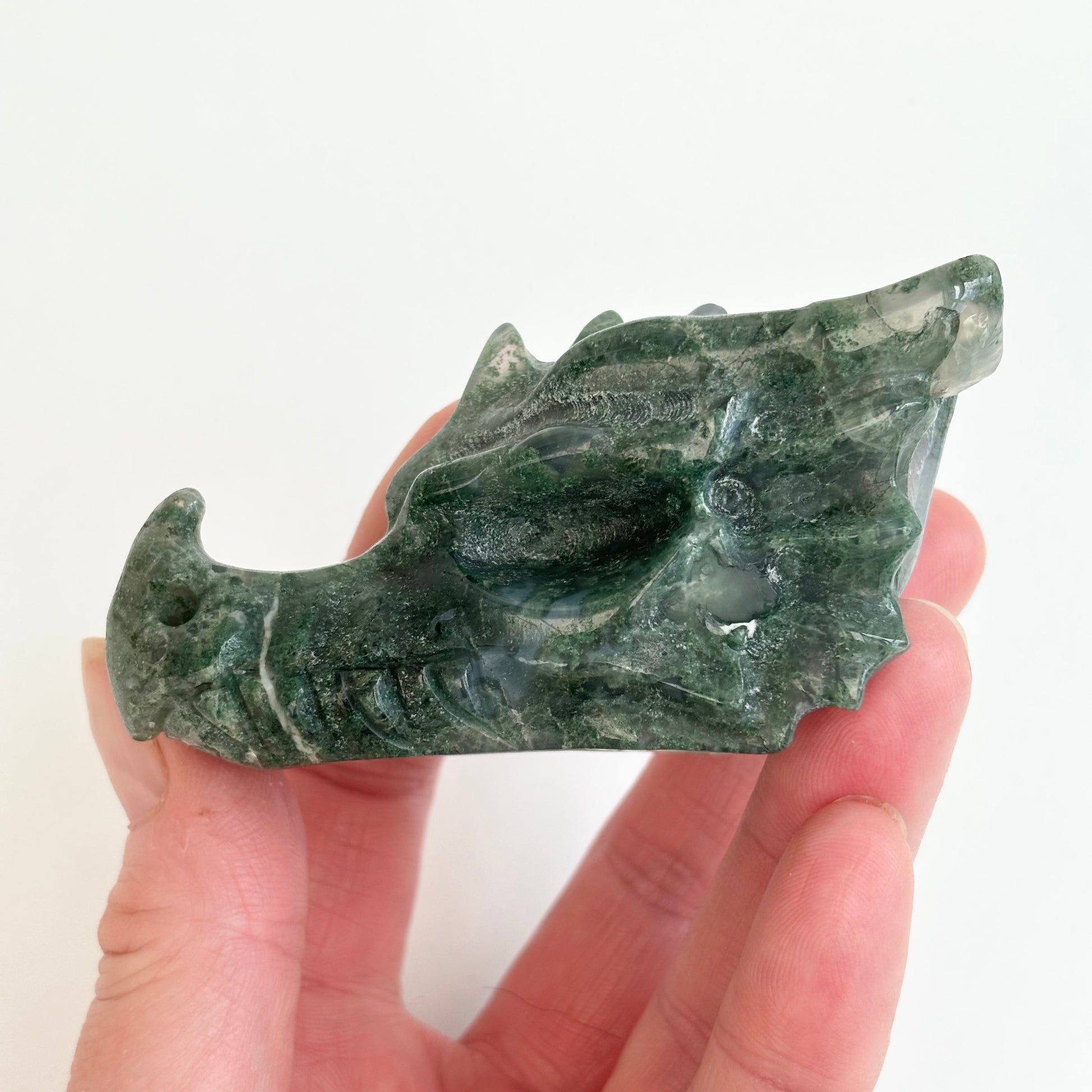 Moss Agate Dragon Head - Shiny Crystals