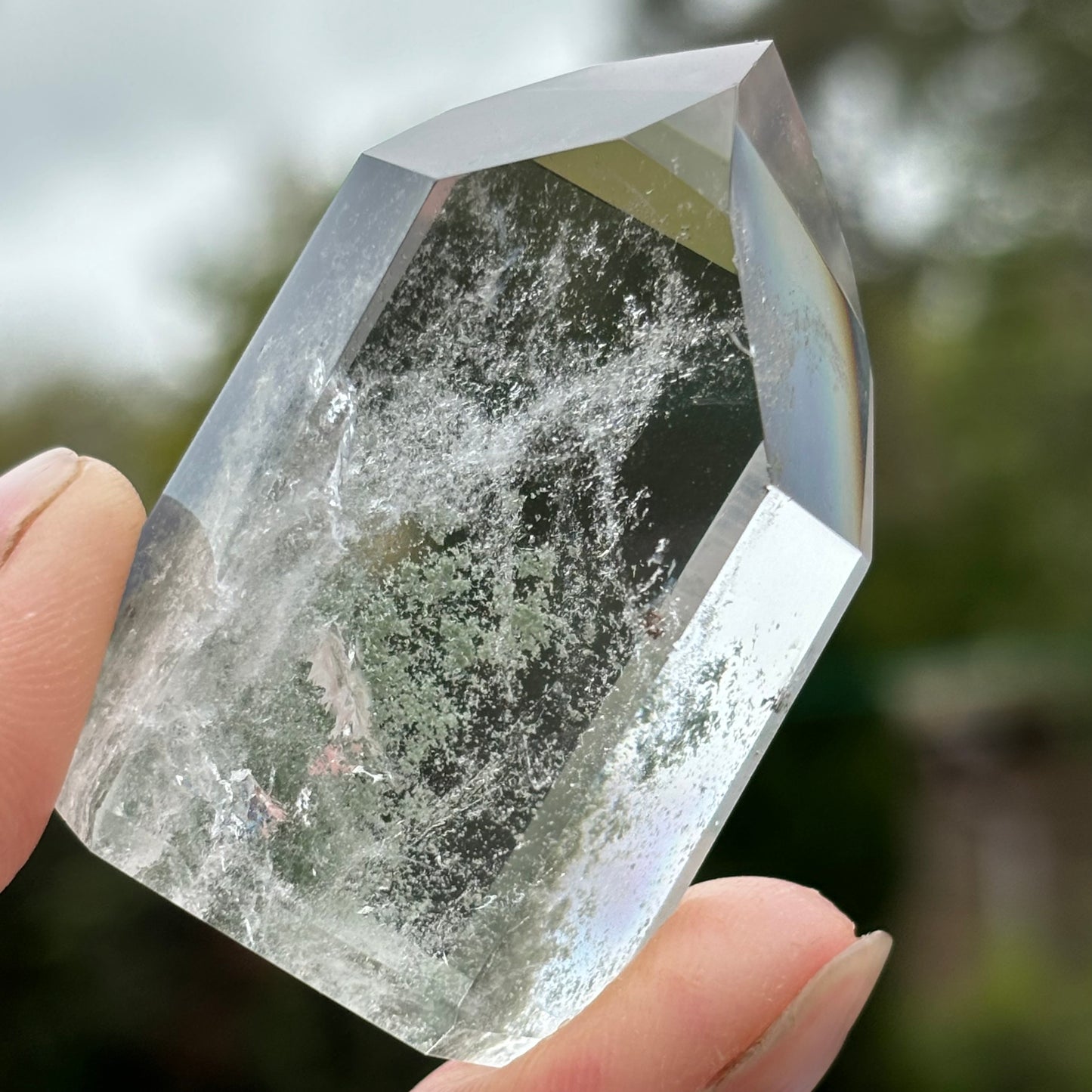 Green Phantom Chlorite Quartz Point | F - Shiny Crystals