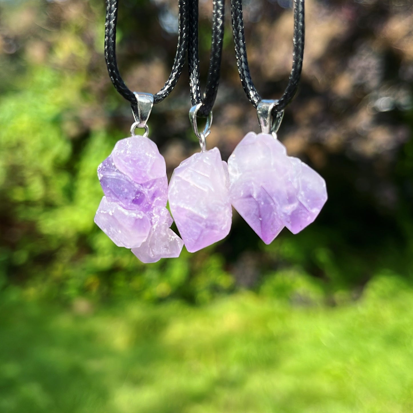 Amethyst Cluster Pendant (with cord necklace) - Shiny Crystals