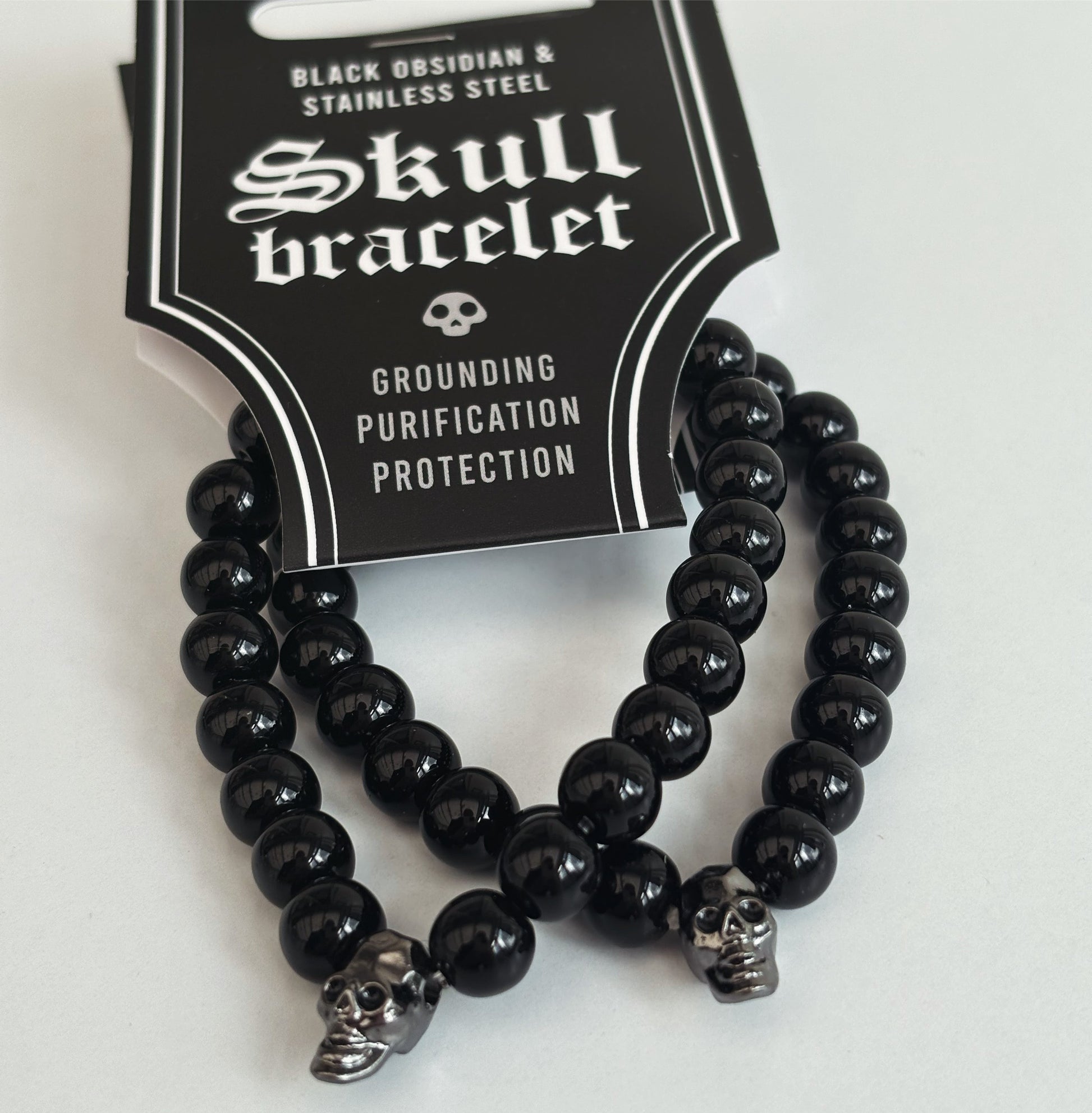 Black Obsidian Skull Bracelet - Shiny Crystals