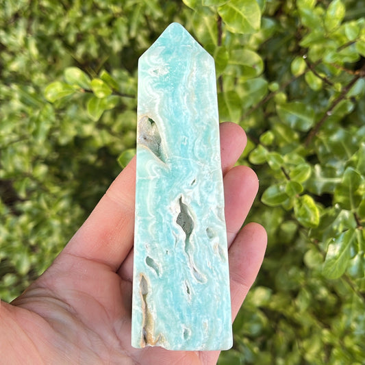 Blue Aragonite Obelisk Tower | B - Shiny Crystals