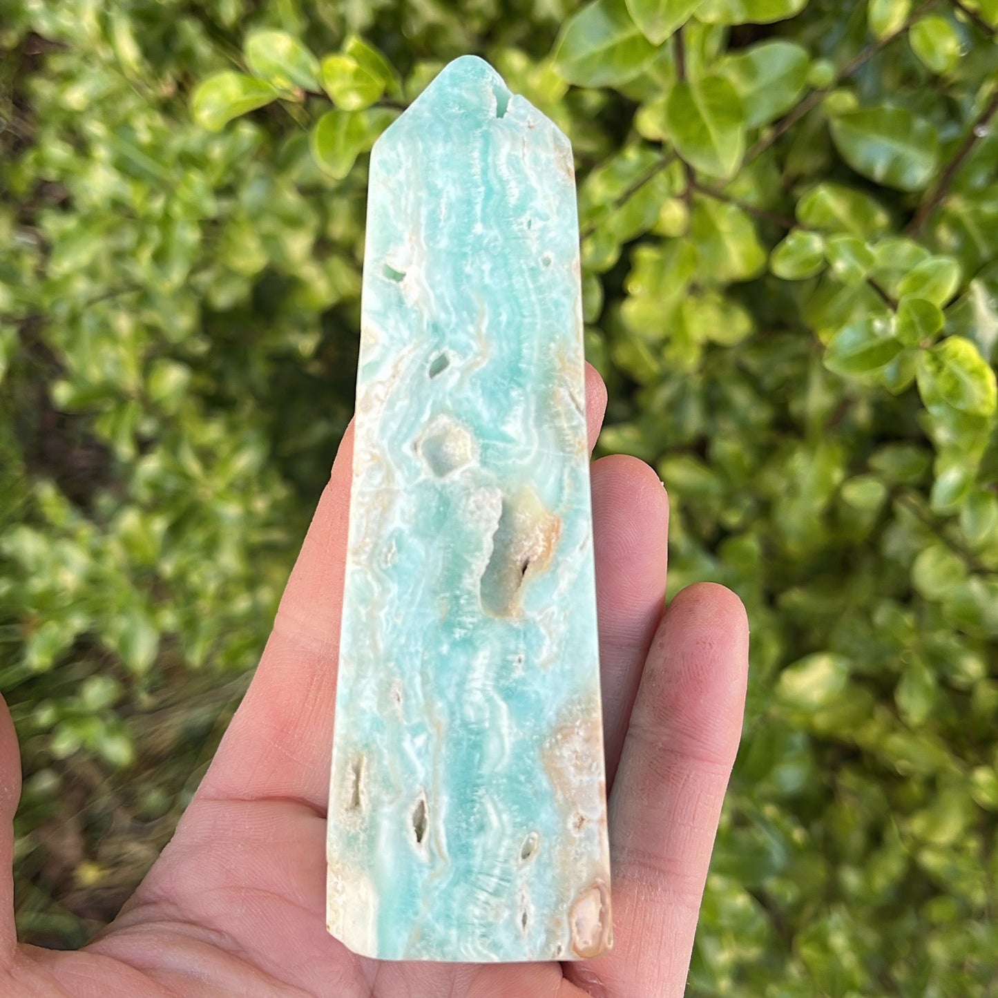 Blue Aragonite Obelisk Tower | B - Shiny Crystals