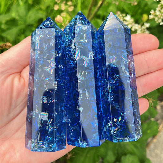 Blue Crackled Quartz Point/Tower - Shiny Crystals