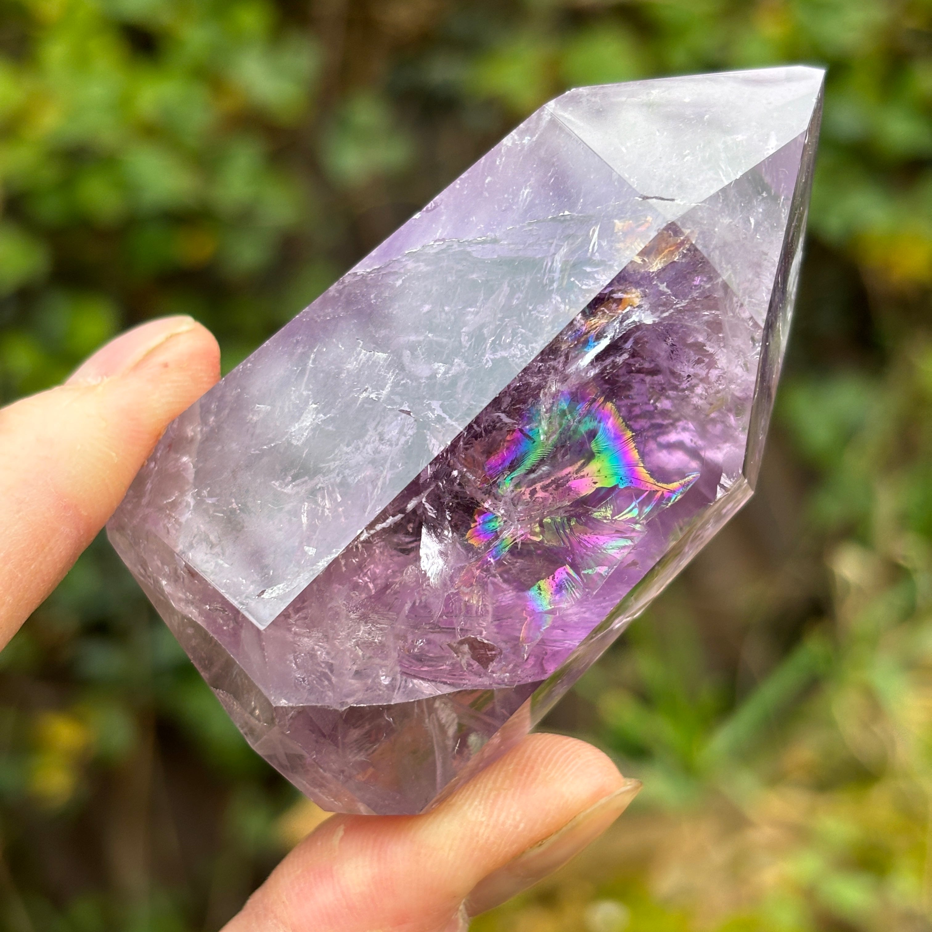 Beautiful Smoky Amethyst point with phantoms from high quality Brazil, 1 lb. 1.8 oz./504 grams