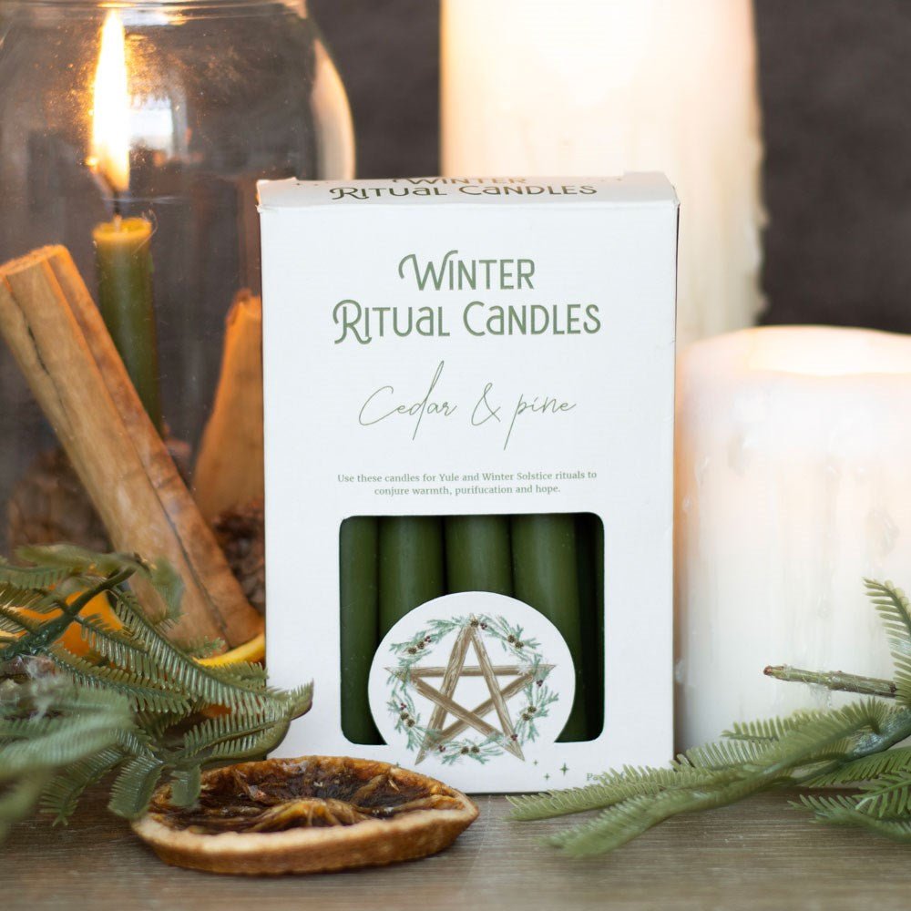 Cedar & Pine Green Spell Candles - Shiny Crystals