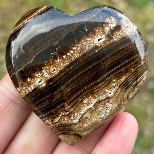 Chocolate Calcite Heart #1 - Shiny Crystals