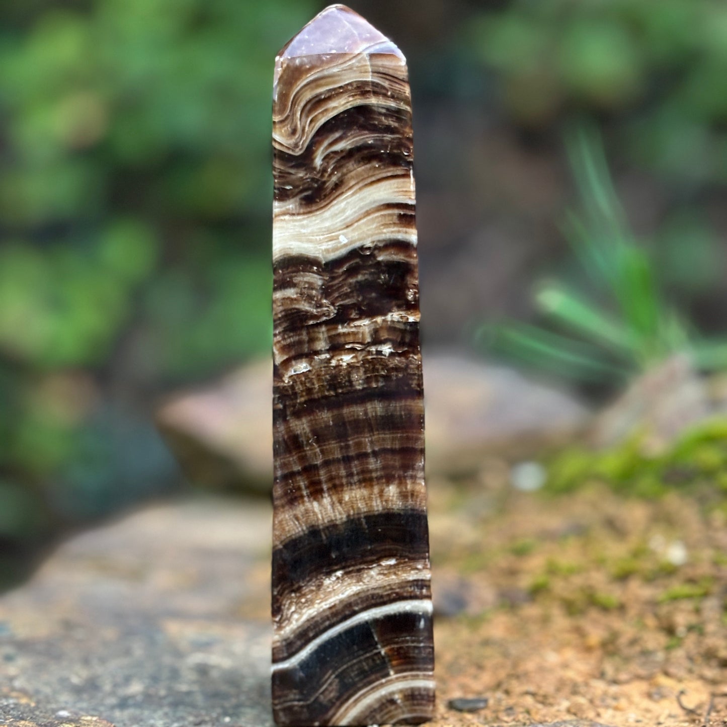 Chocolate Calcite Obelisk Tower | B - Shiny Crystals