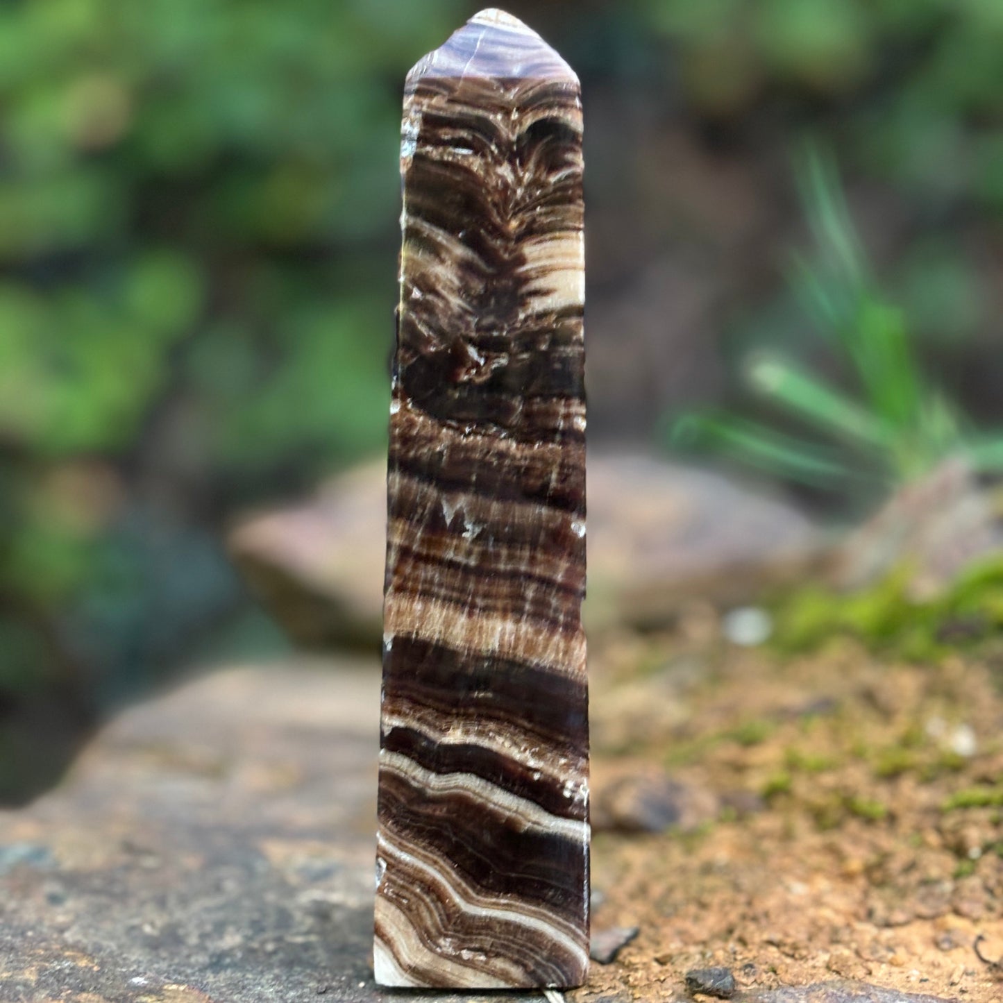 Chocolate Calcite Obelisk Tower | B - Shiny Crystals