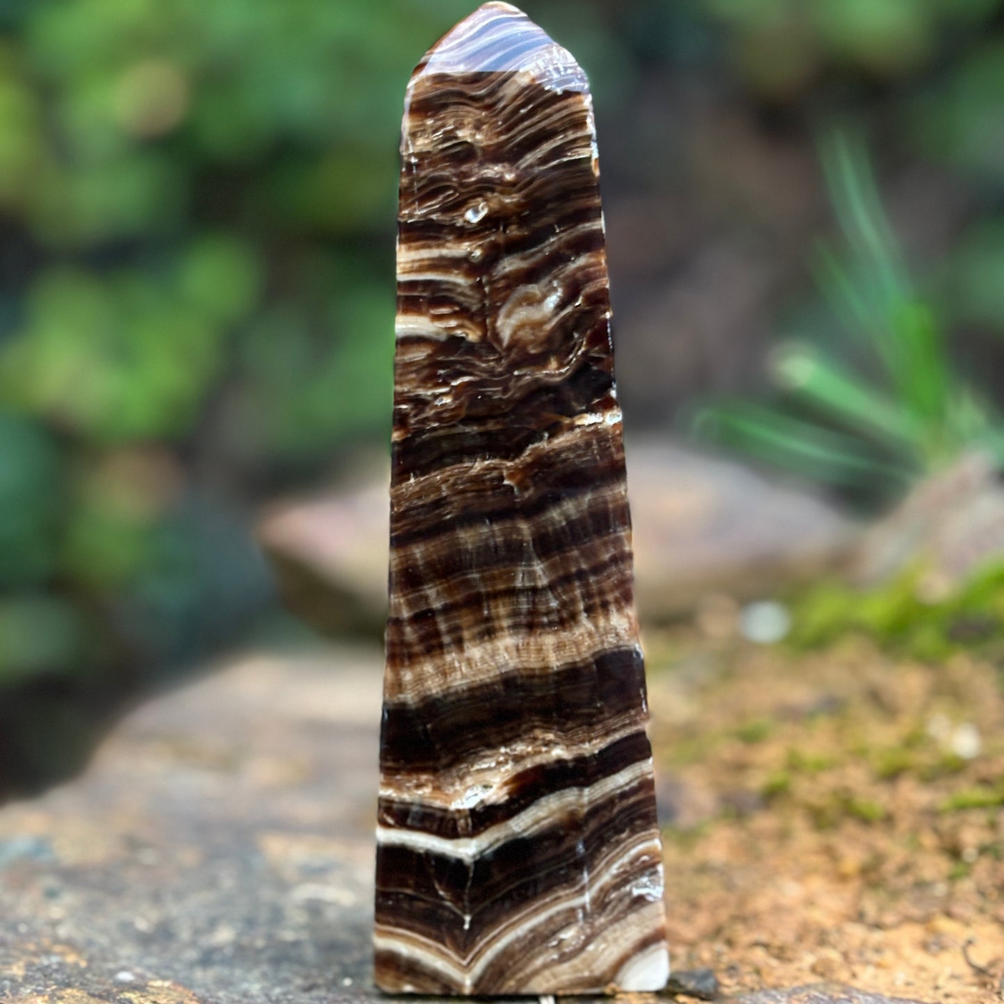 Chocolate Calcite Obelisk Tower | B - Shiny Crystals