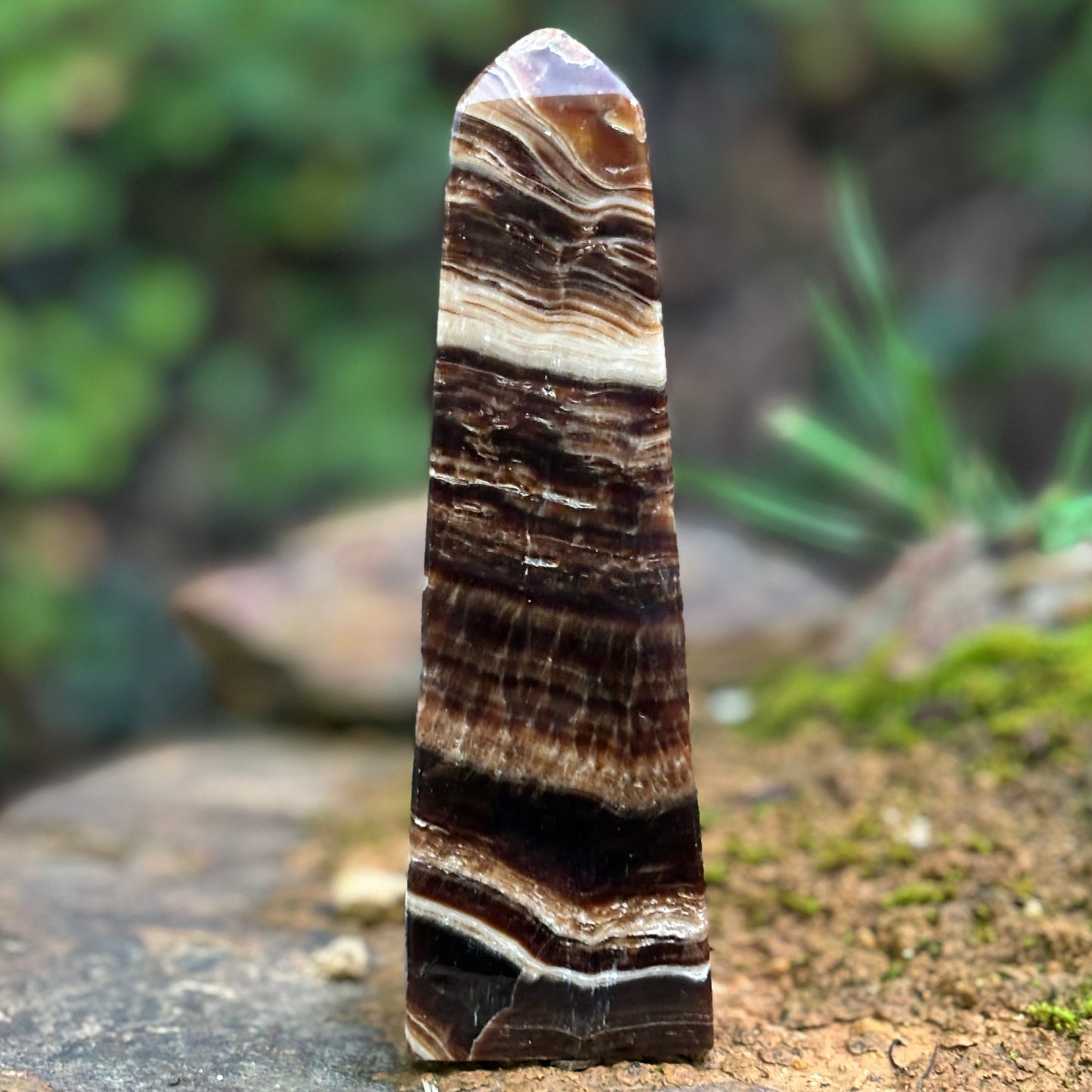 Chocolate Calcite Obelisk Tower | B - Shiny Crystals