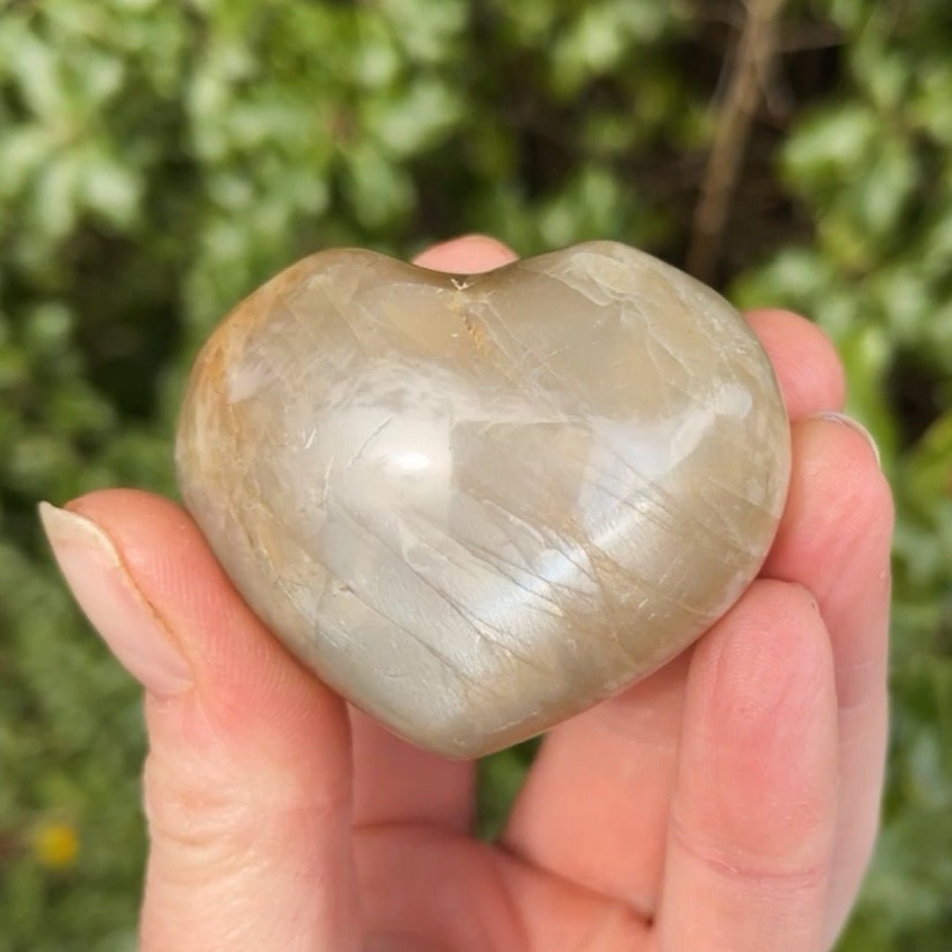 Chunky & Flashy Peach Moonstone Heart - Shiny Crystals