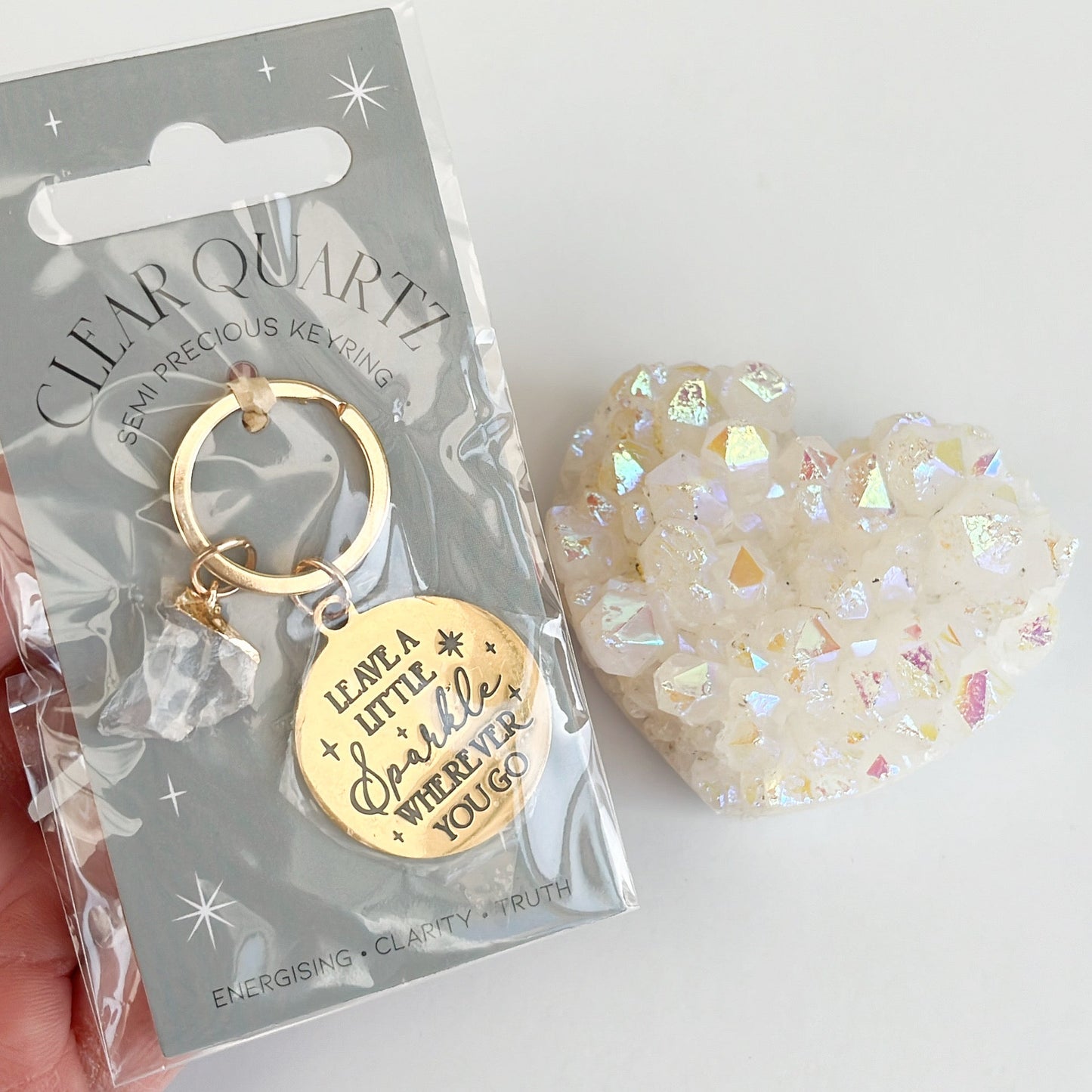 Clear Quartz Keyring - Shiny Crystals