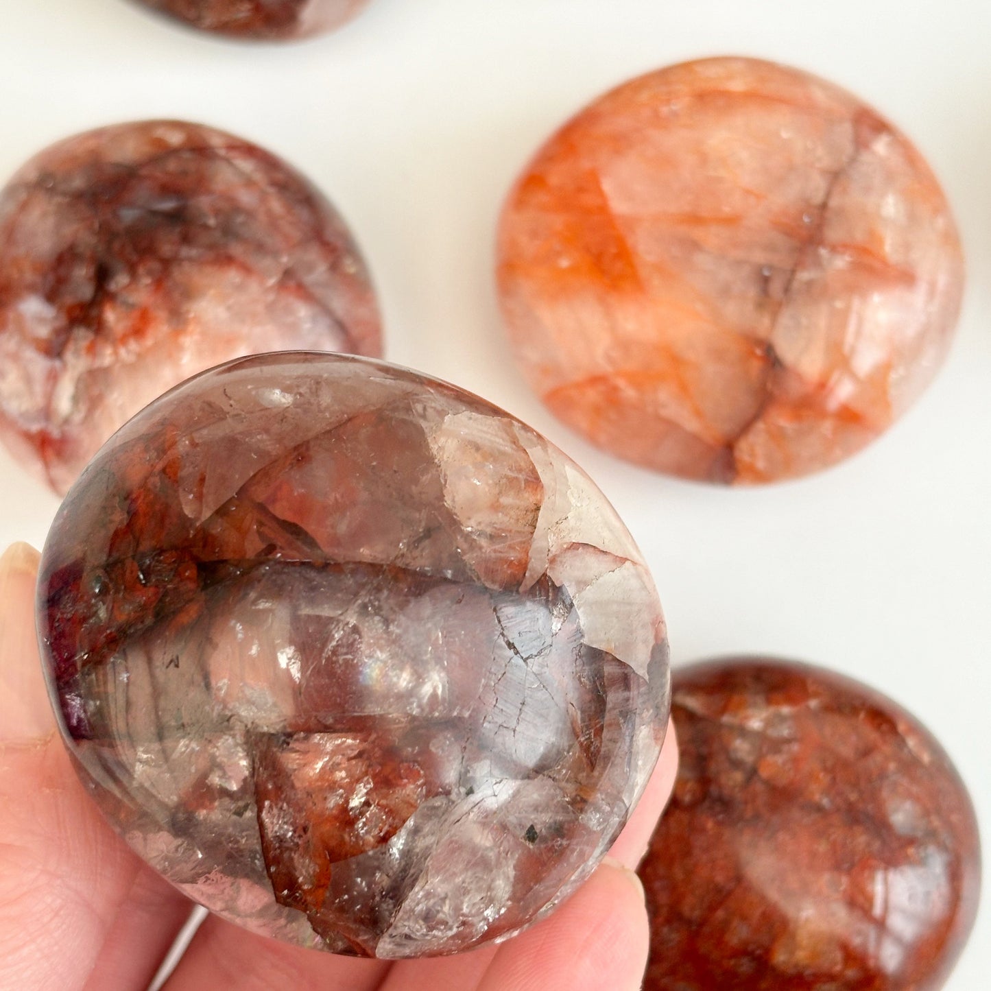 Fire Quartz Palmstone - Shiny Crystals