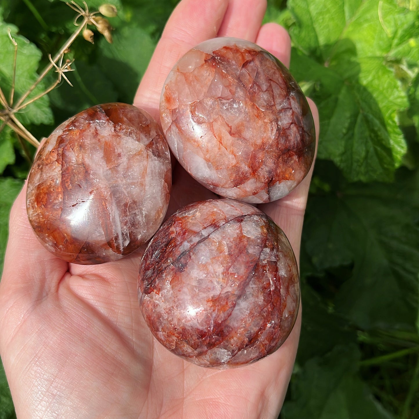 Fire Quartz Palmstone - Shiny Crystals