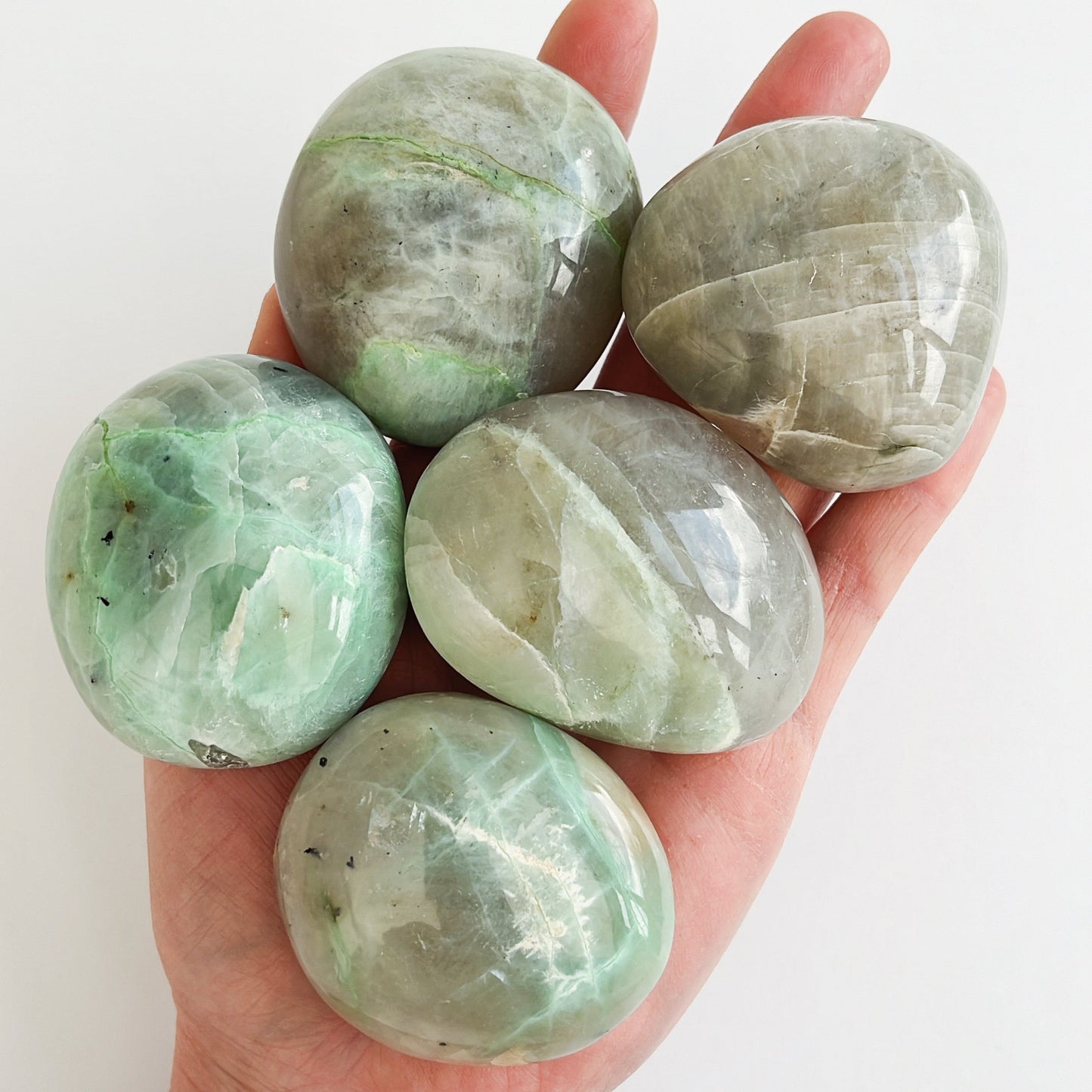 Garnierite - Green Moonstone Palmstone - Shiny Crystals