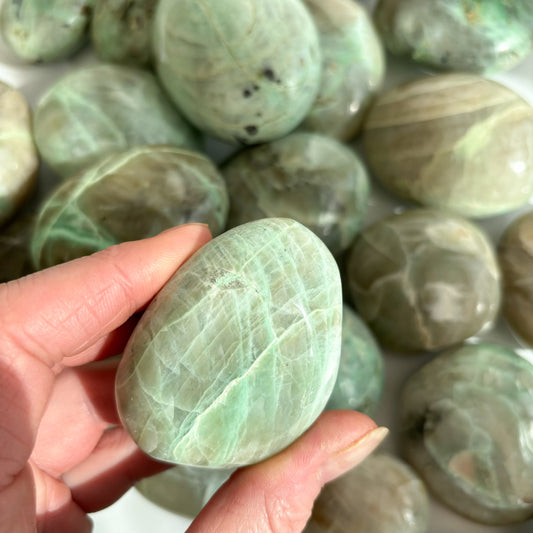 Garnierite - Green Moonstone Palmstone - Shiny Crystals