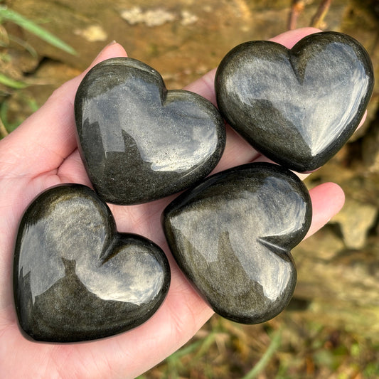 Golden Obsidian Heart - Shiny Crystals