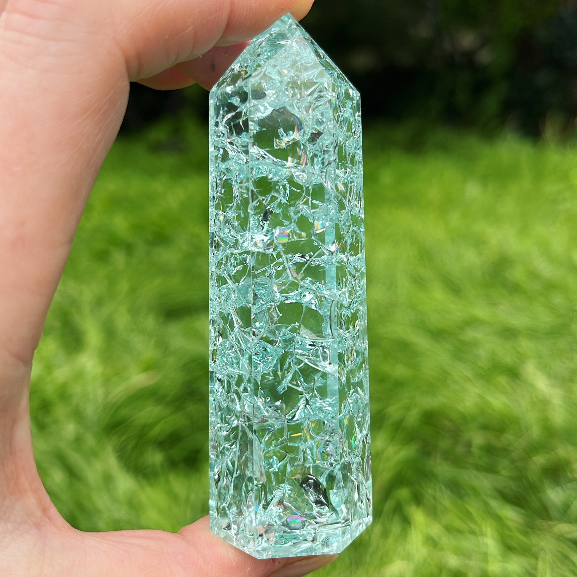 Green Crackled Quartz Point - Shiny Crystals