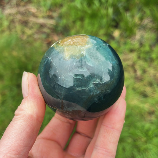 Green Jasper Sphere - Shiny Crystals