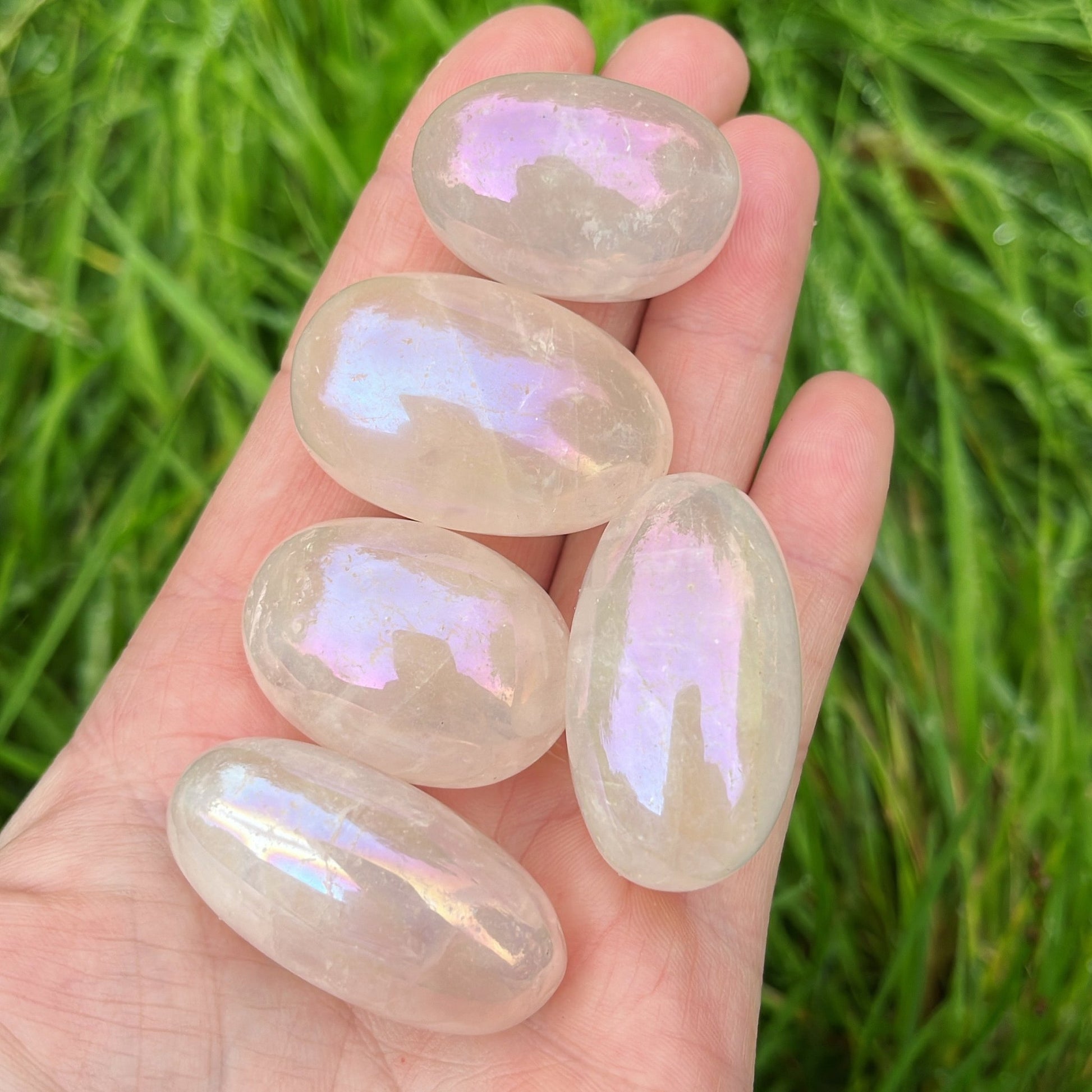 Large Aura Clear Quartz Tumblestone - Shiny Crystals