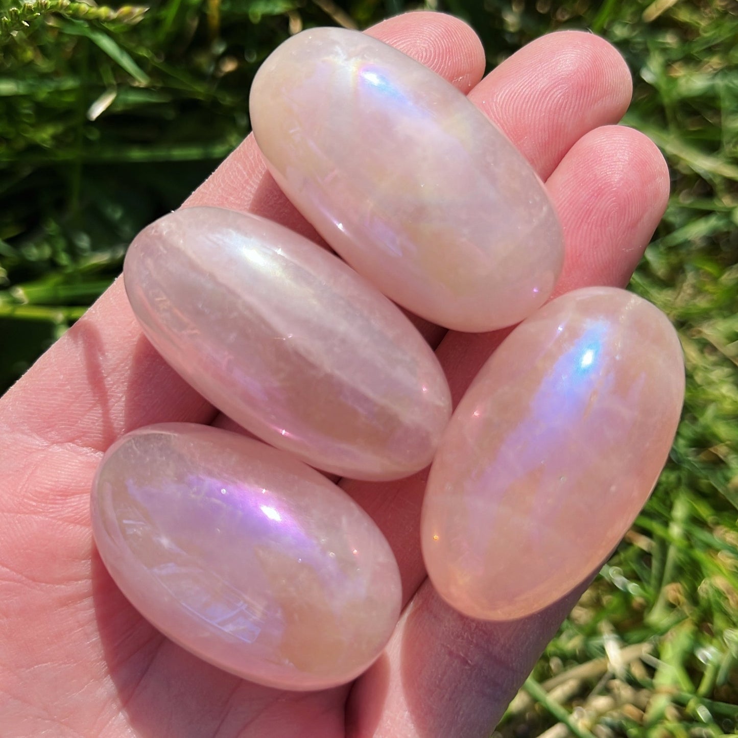 Large Aura Rose Quartz Tumblestone - Shiny Crystals