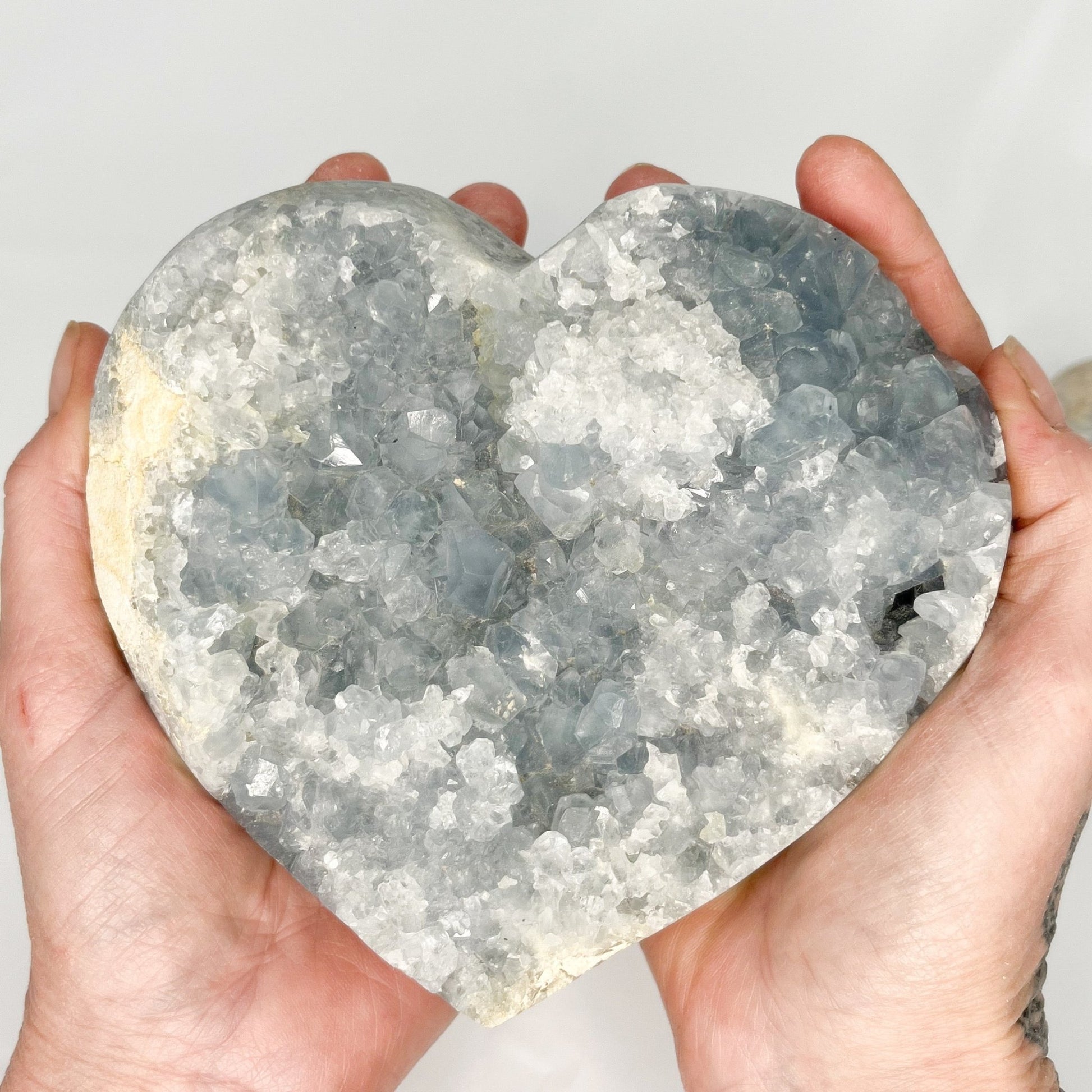 Large Celestite/Celestine Cluster Heart - Shiny Crystals