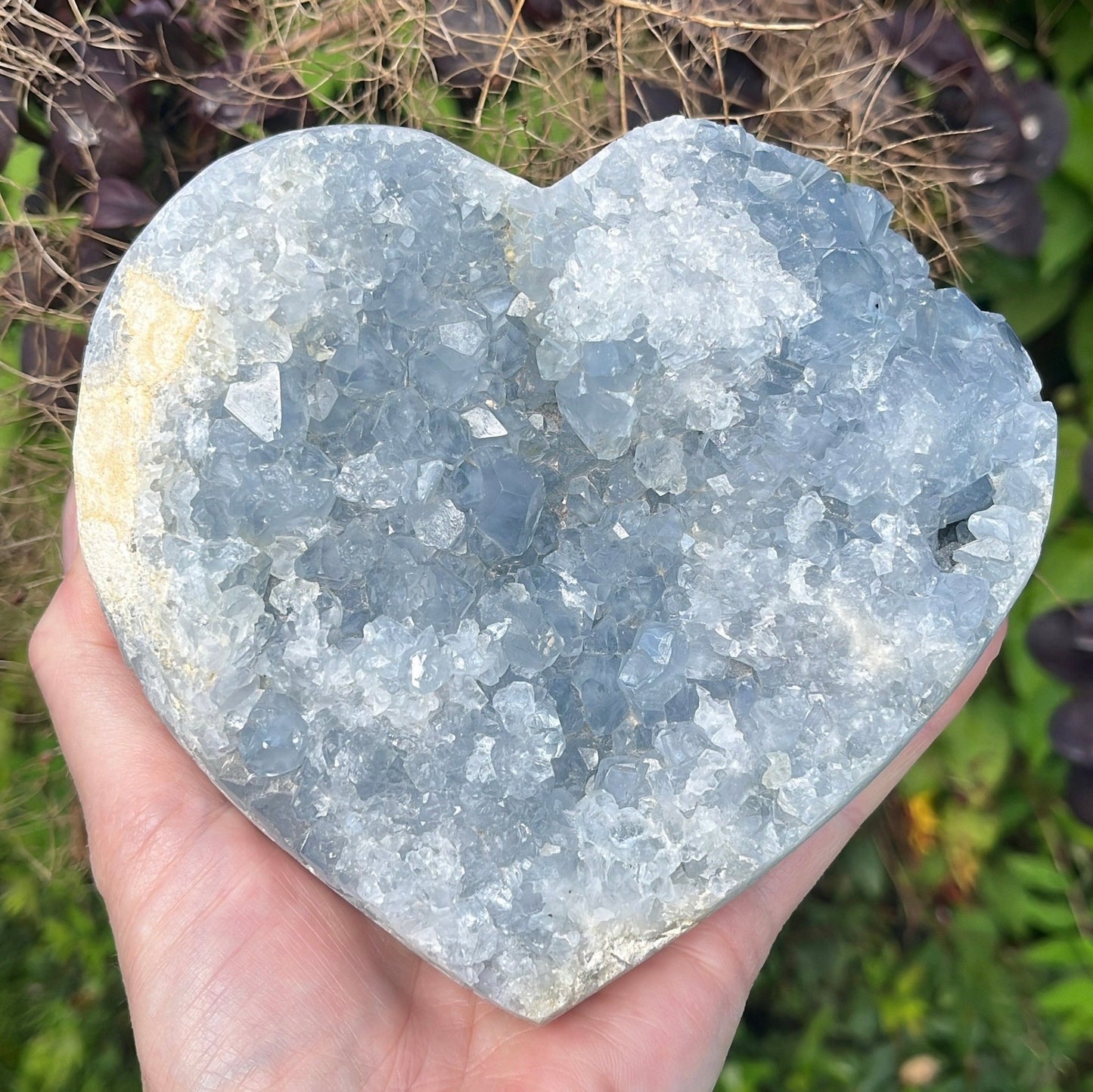 Large Celestite/Celestine Cluster Heart - Shiny Crystals