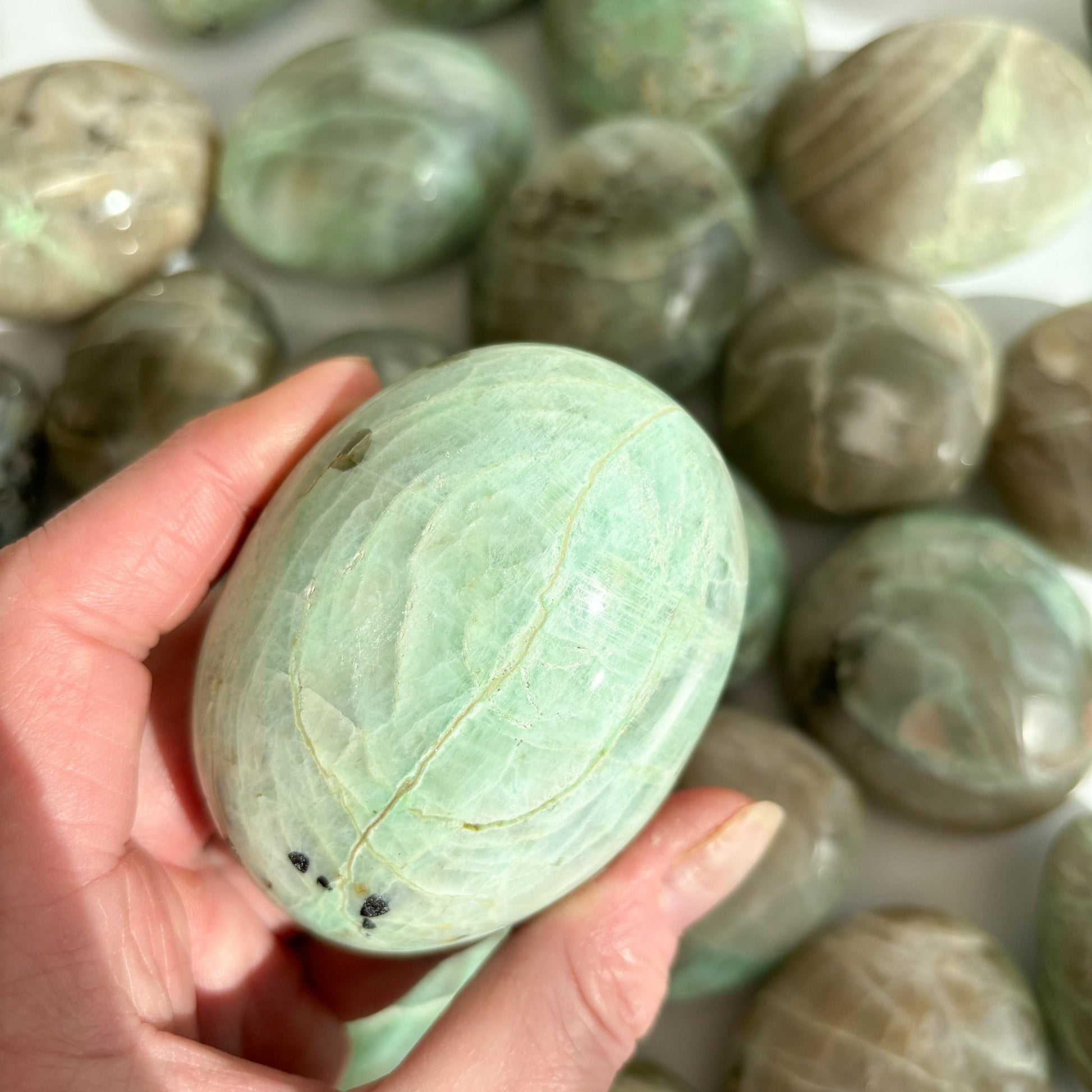 Large Garnierite - Green Moonstone Palmstone - Shiny Crystals