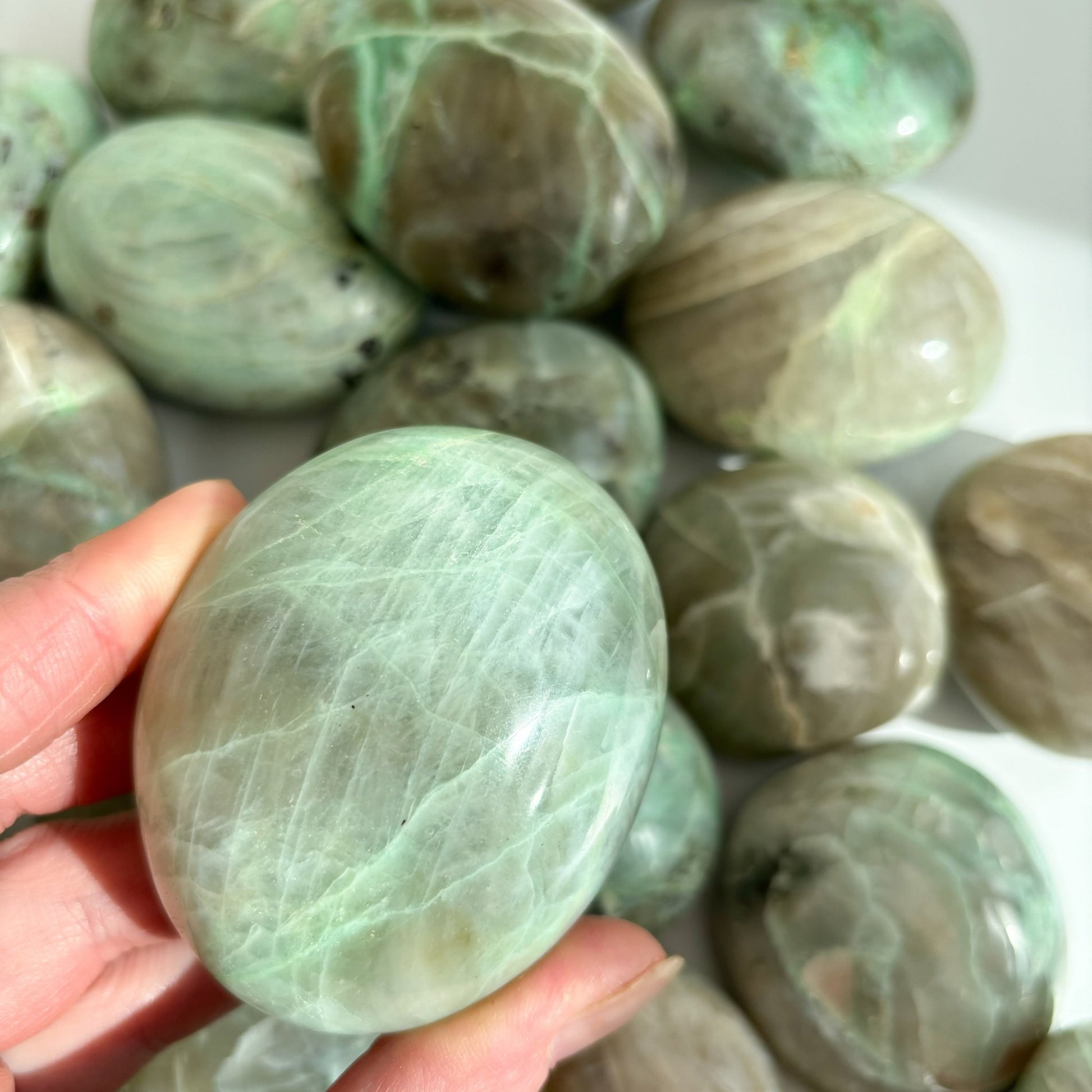 Large Garnierite - Green Moonstone Palmstone - Shiny Crystals