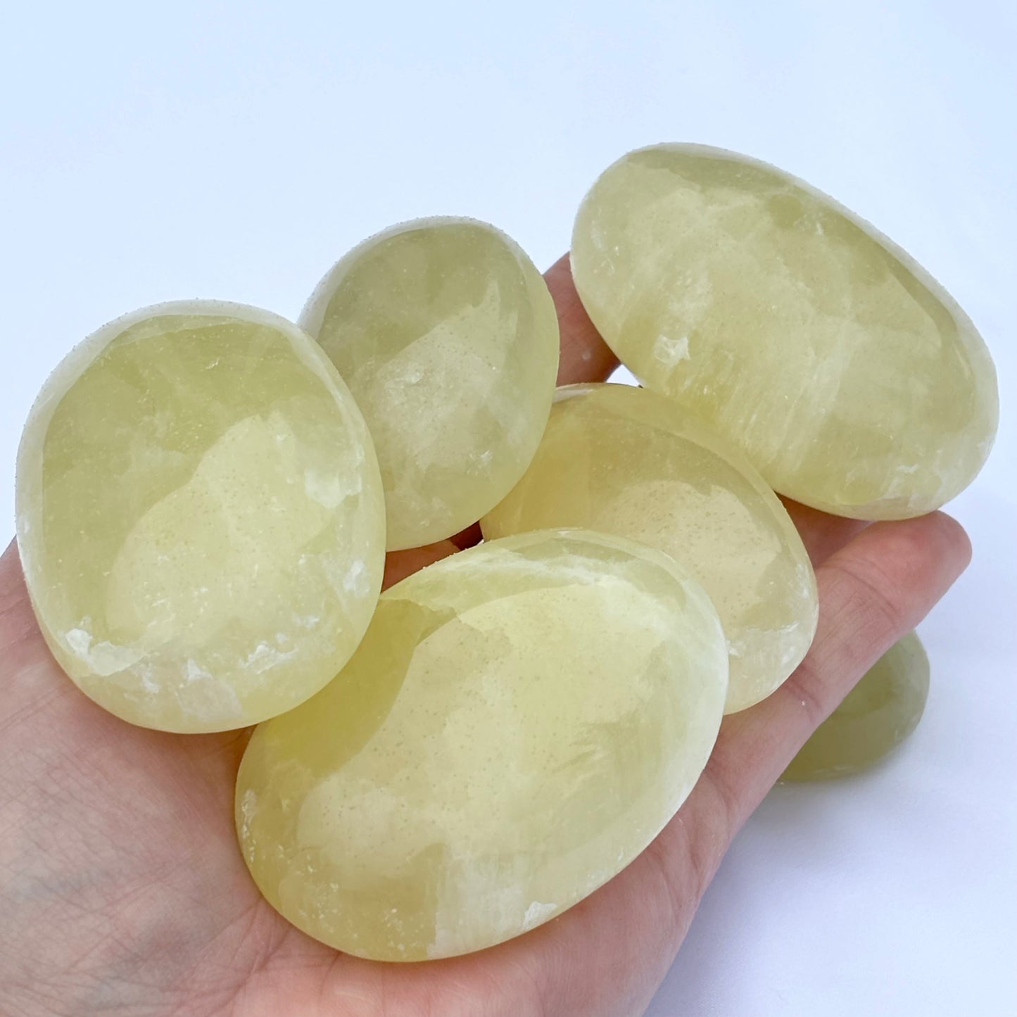 Lemon Calcite Palmstone - Shiny Crystals