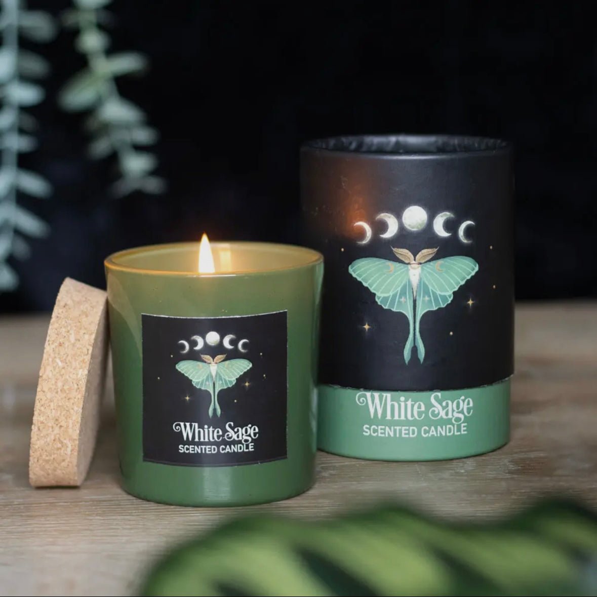 Luna Moth Moon Phase Candle - Shiny Crystals