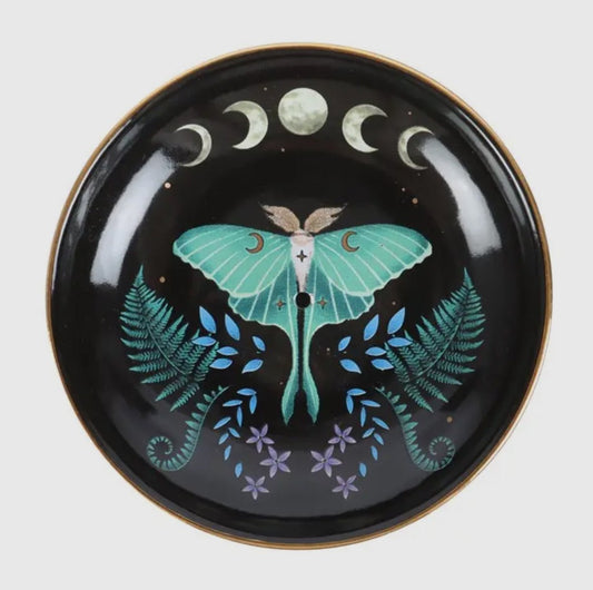 Luna Moth Moon Phase Incense Stick Holder - Shiny Crystals