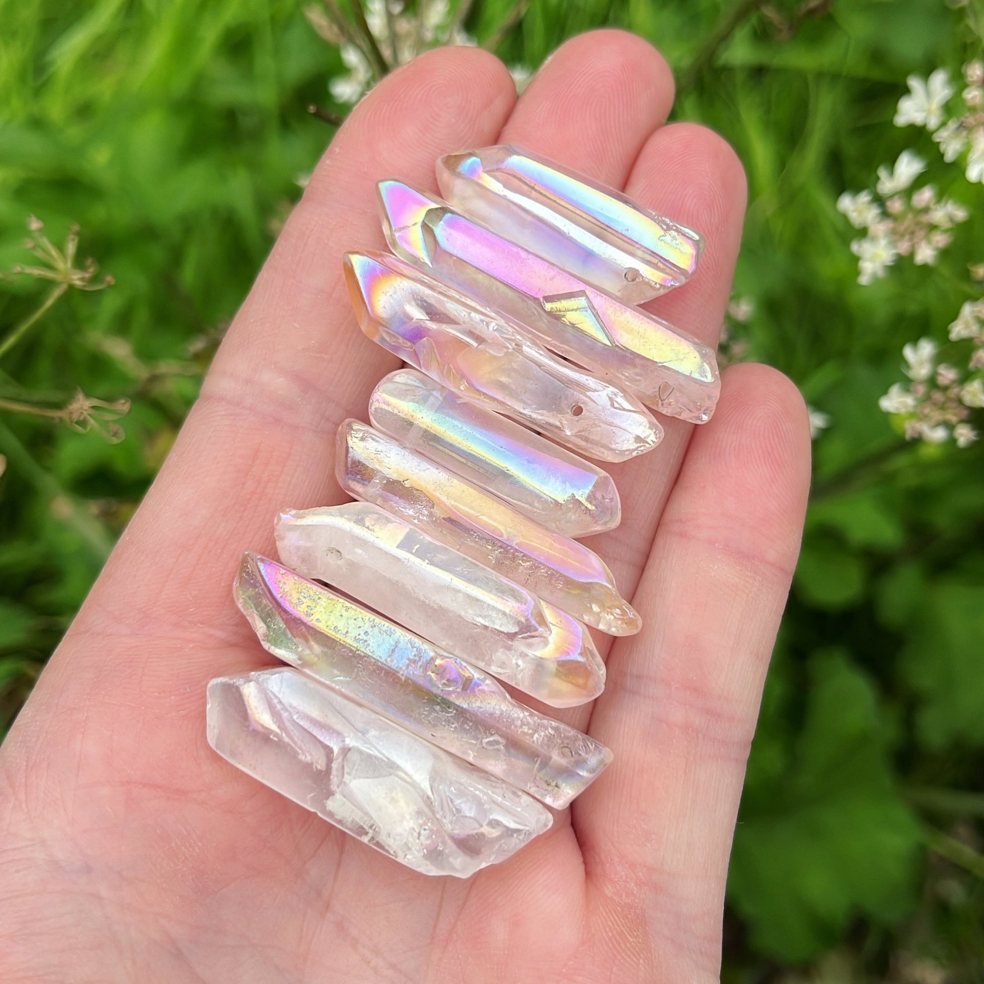 Mini Aura Clear Quartz Point (Drilled) - Shiny Crystals