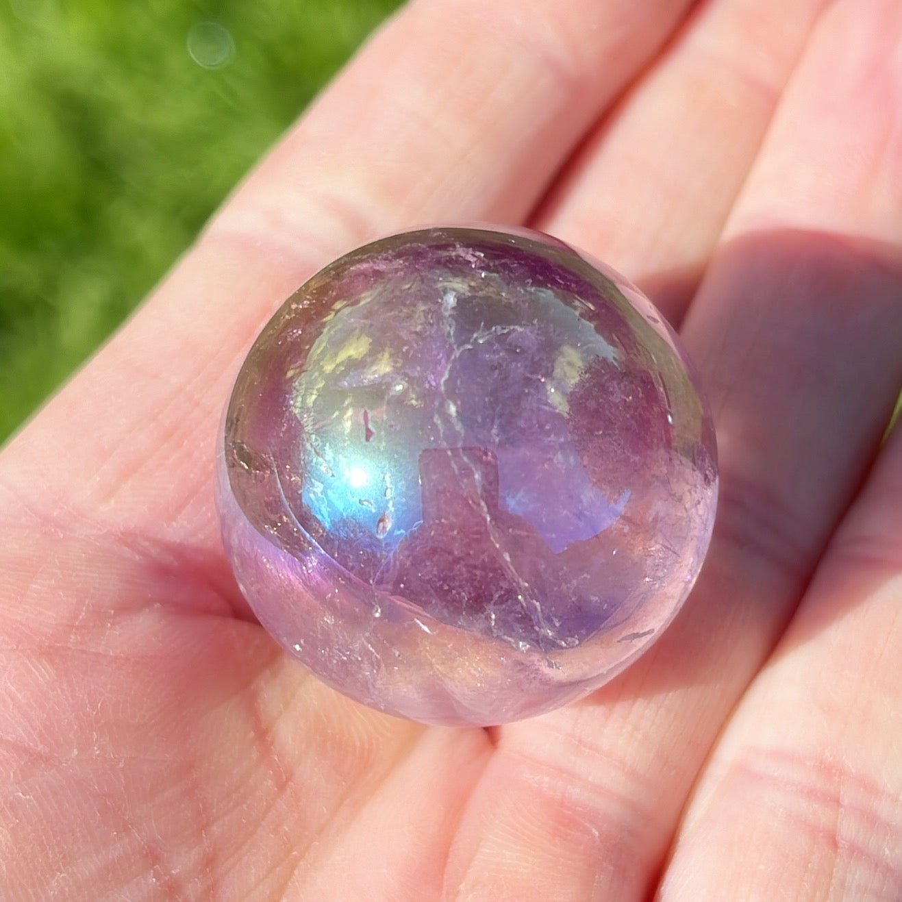 Mini Aura Clear Quartz Sphere - Shiny Crystals