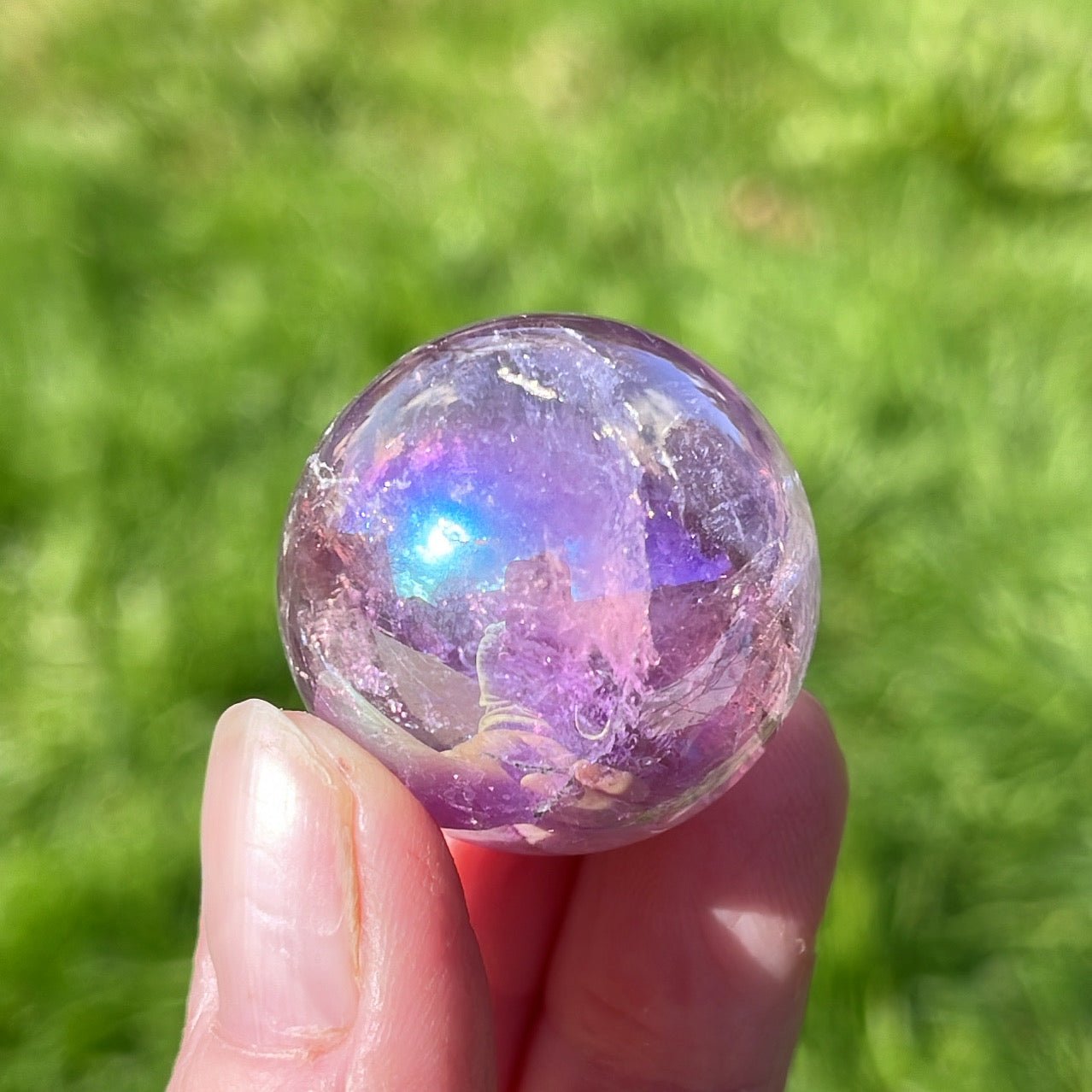 Mini Aura Clear Quartz Sphere - Shiny Crystals