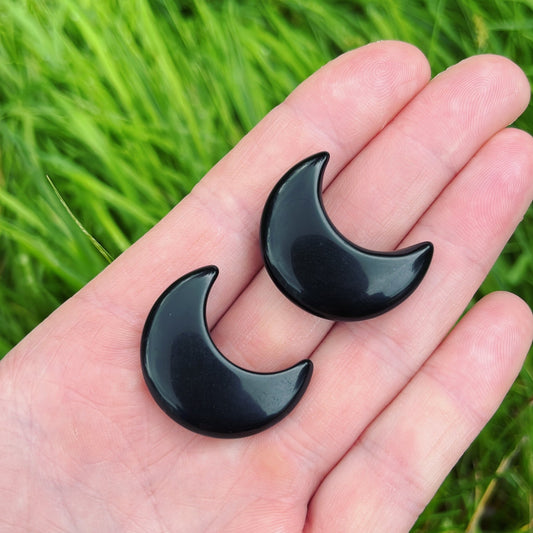 Mini Black Obsidian Moon - Shiny Crystals