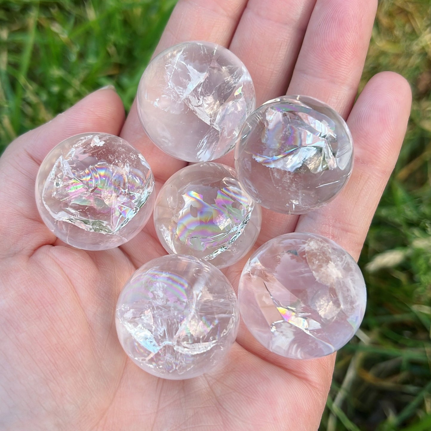 Mini Clear Quartz Rainbow Sphere - Shiny Crystals