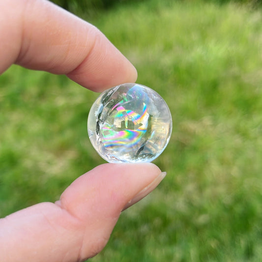 Mini Clear Quartz Rainbow Sphere - Shiny Crystals