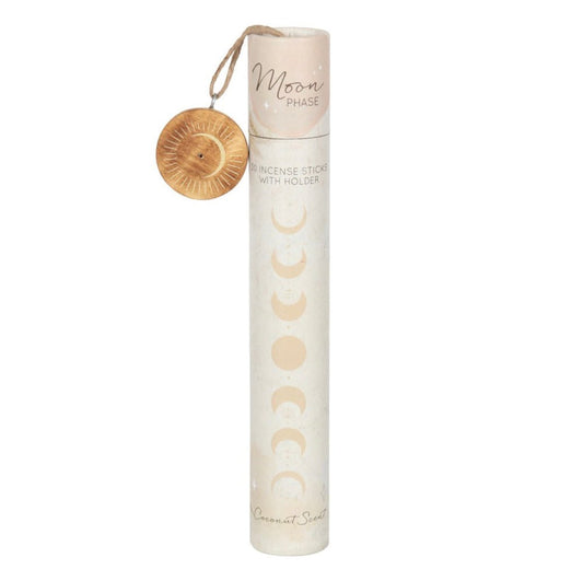 Moon Phase Coconut Incense Sticks Pack (& Holder) - Shiny Crystals