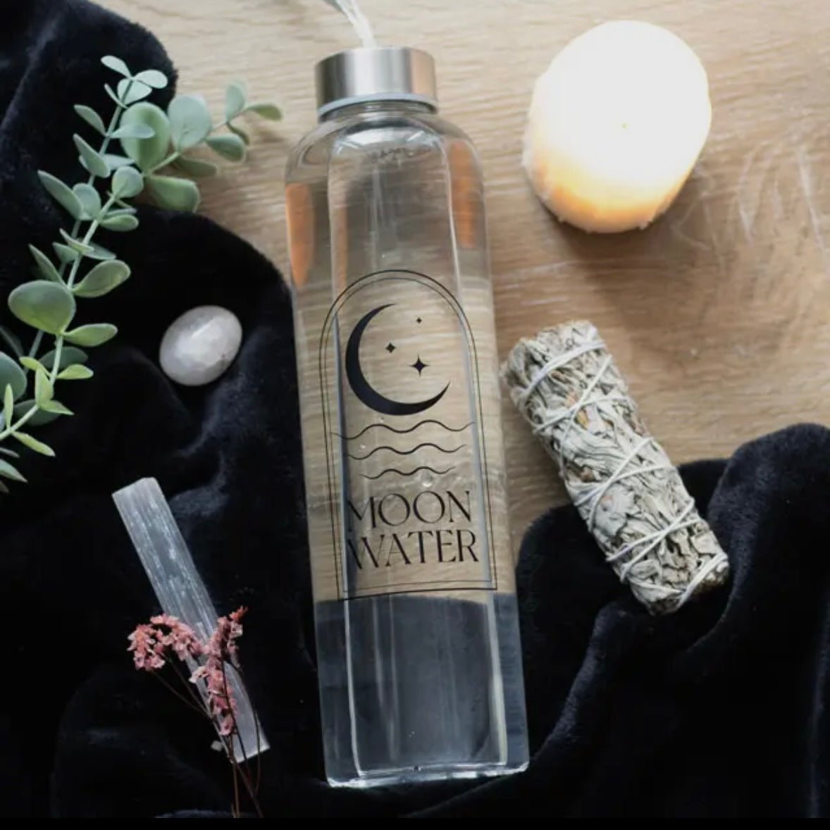 Moon Water Glass Bottle - Shiny Crystals