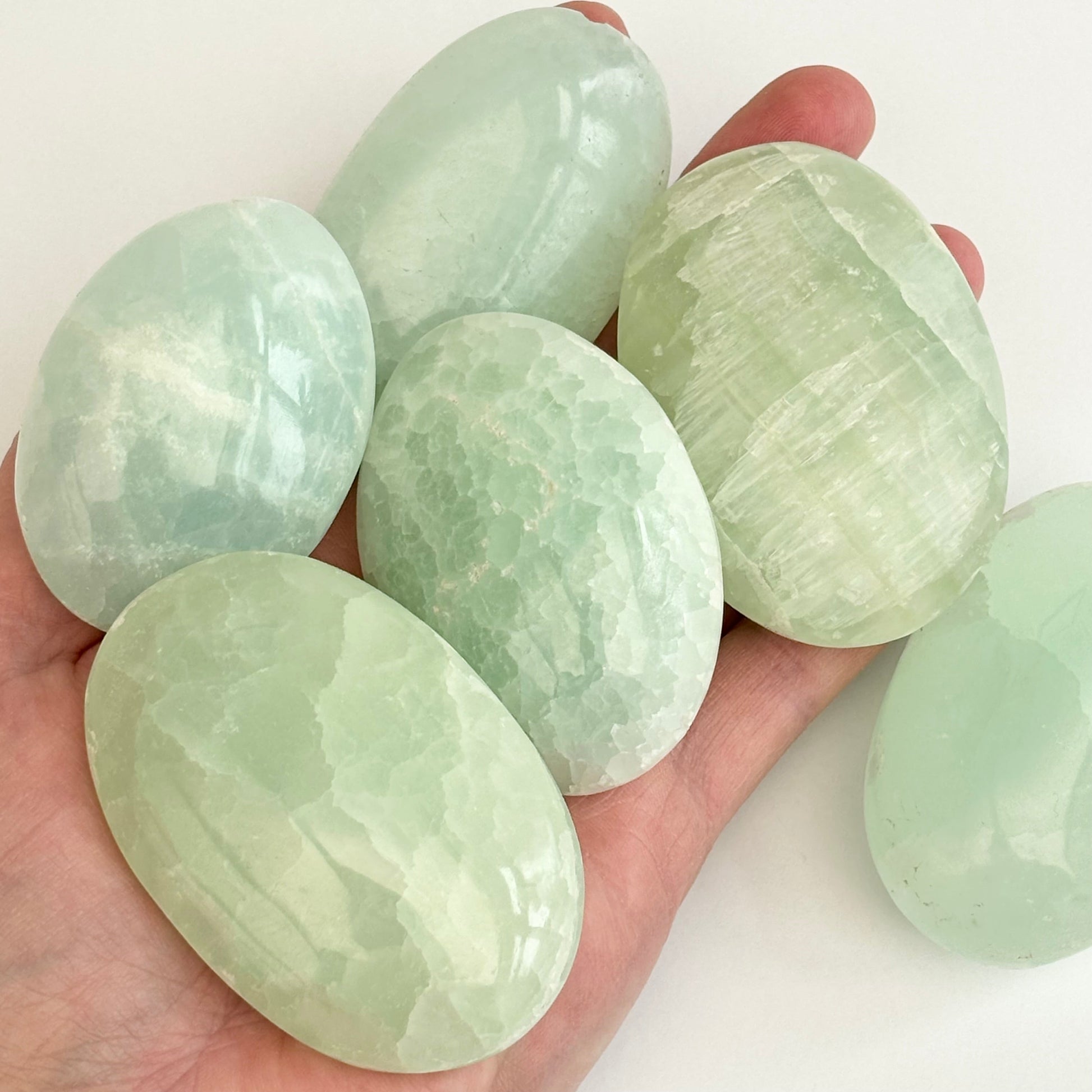 Pistachio Calcite Palmstone - Shiny Crystals