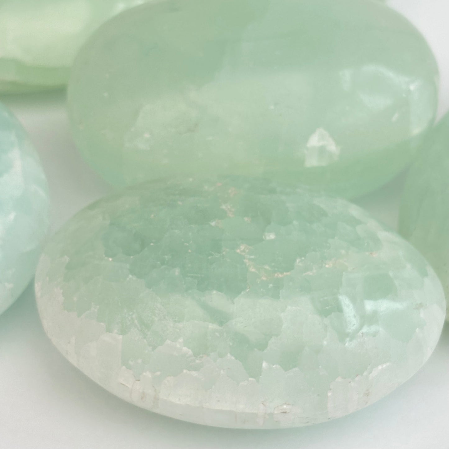 Pistachio Calcite Palmstone - Shiny Crystals