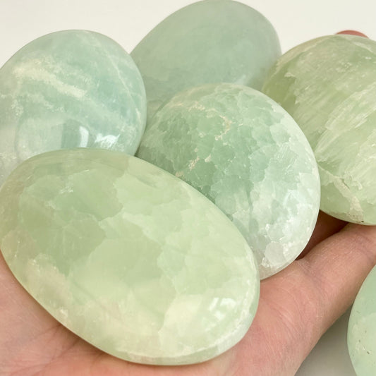 Pistachio Calcite Palmstone - Shiny Crystals